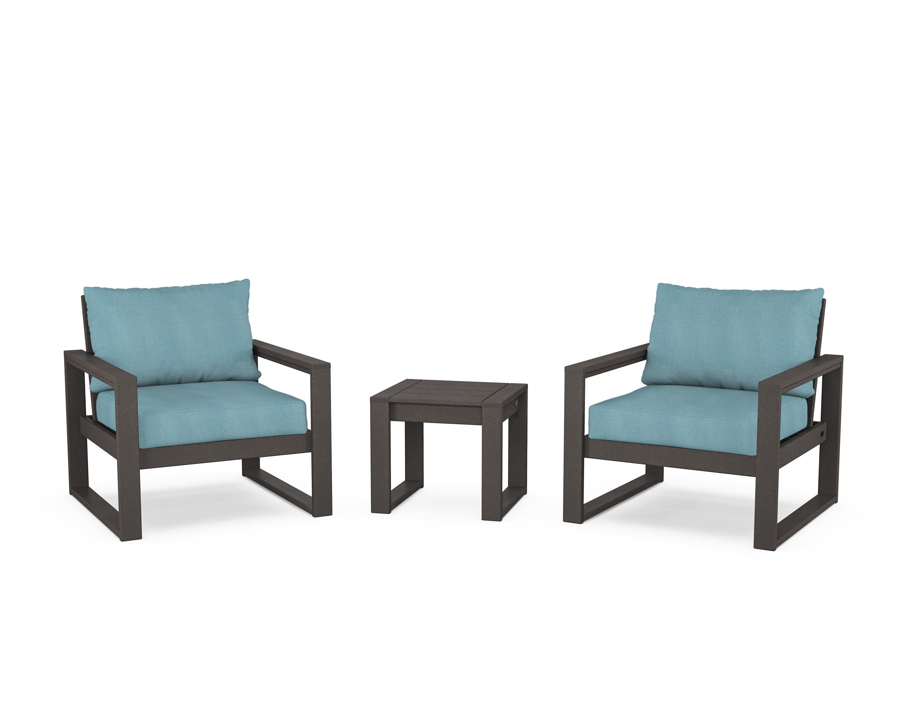 EDGE Sectional 3-Piece Deep Seating Set in Vintage Coffee / Lattice Sky Blue