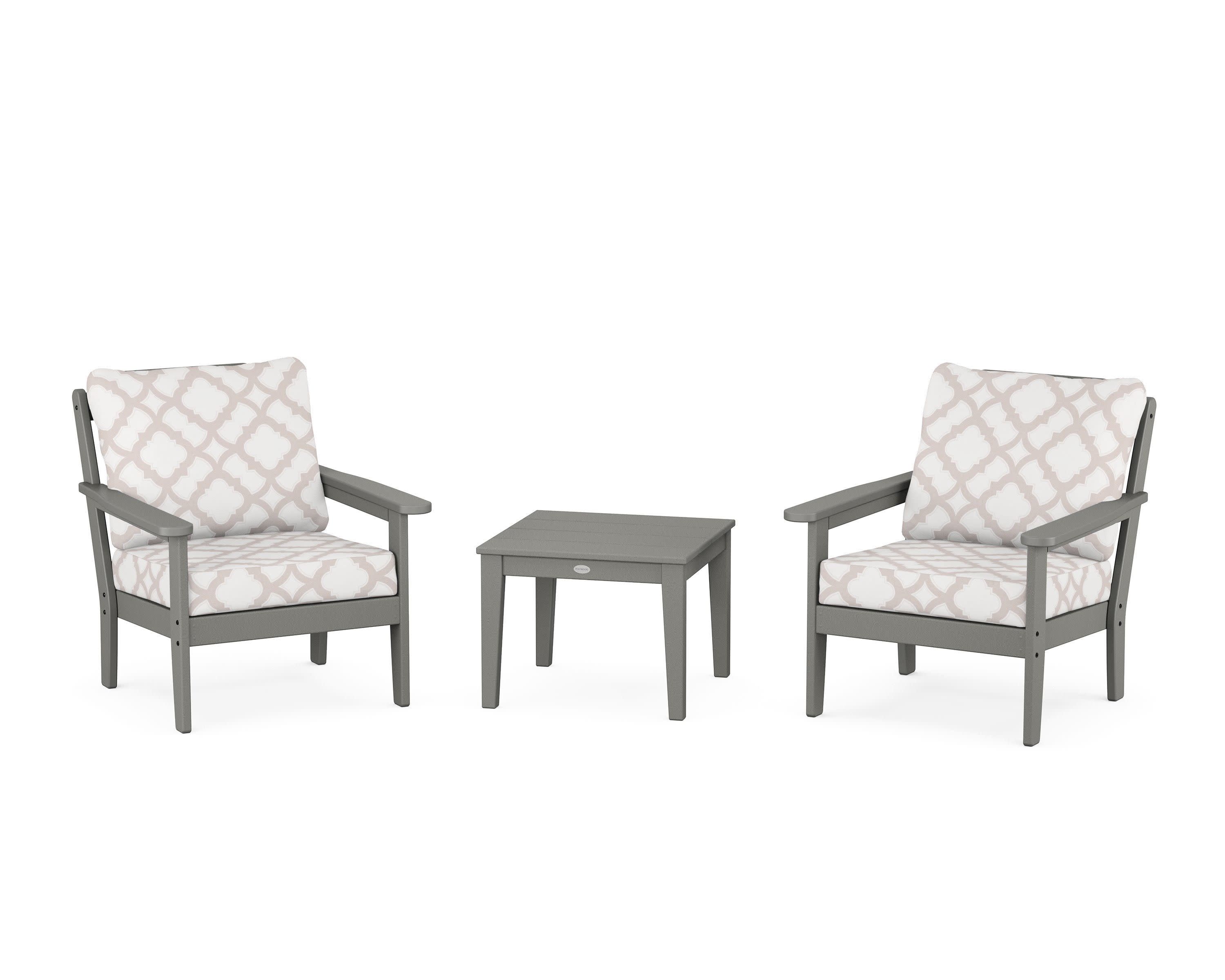 Cottage 3-Piece Deep Seating Set in Slate Grey / Trellis Dune Burlap