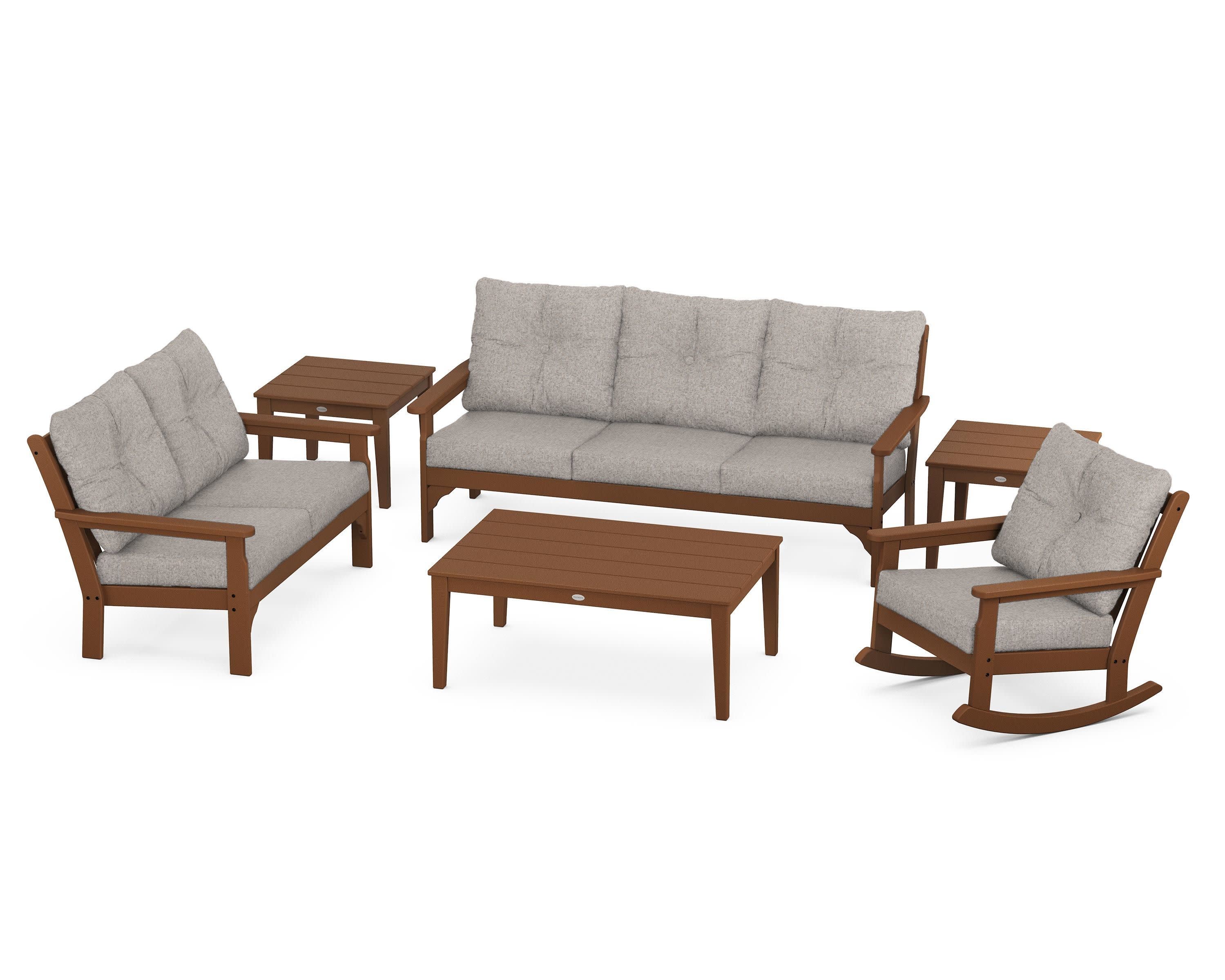 Vineyard 6-Piece Deep Seating Set in Teak / Weathered Tweed