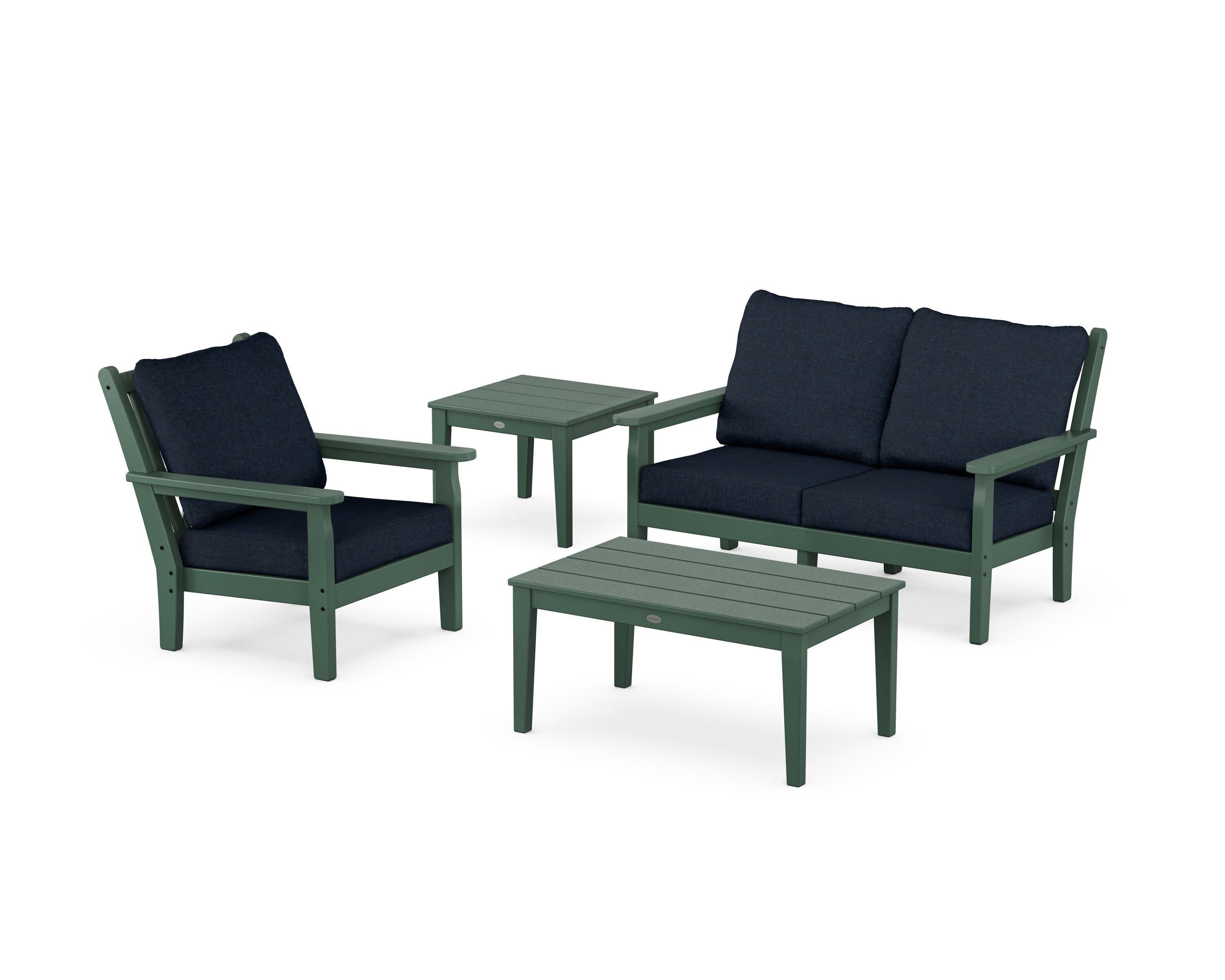 Chippendale 4-Piece Deep Seating Set in Green / Marine Indigo