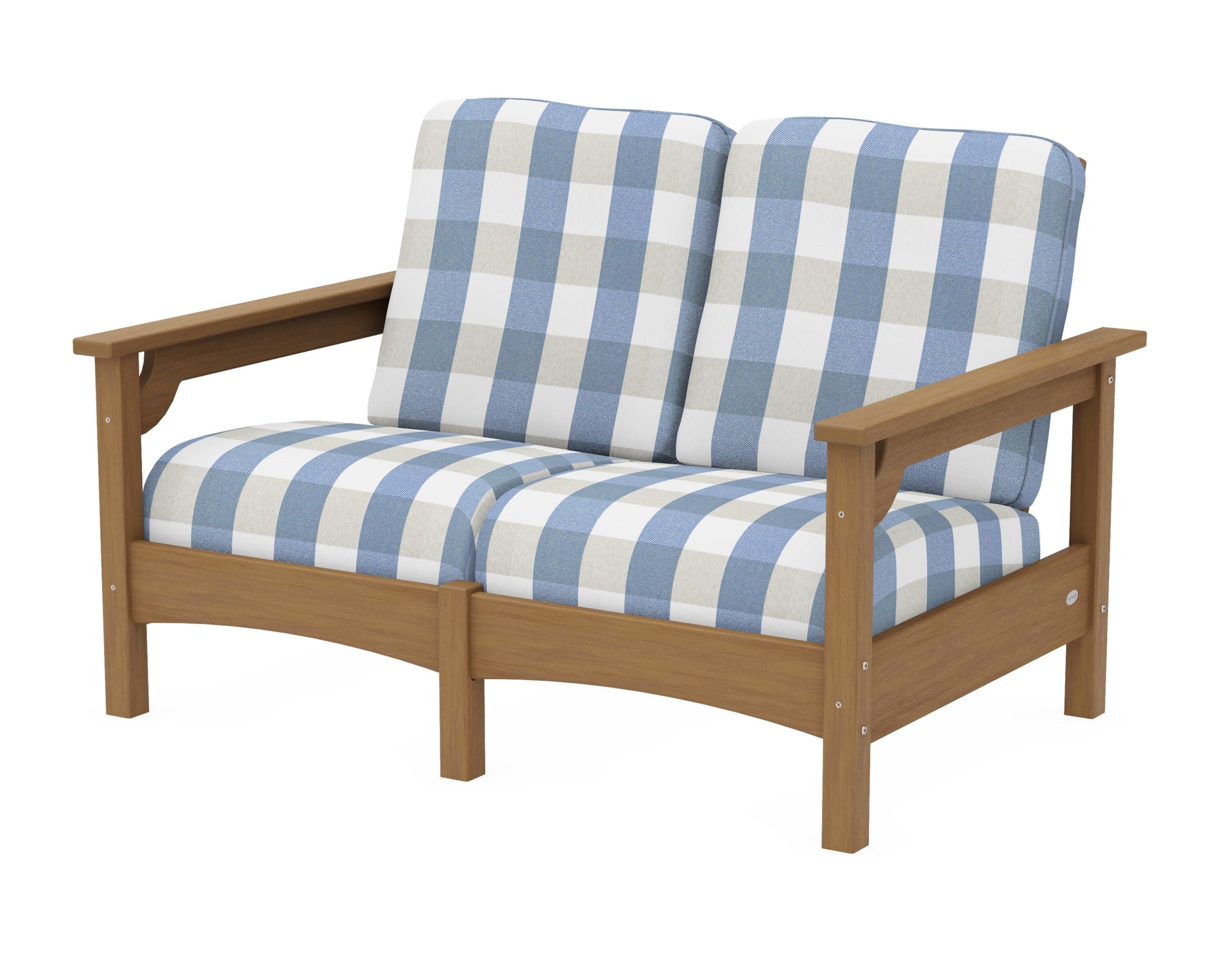 Club Loveseat in Natural / Buffalo Plaid Sky Blue