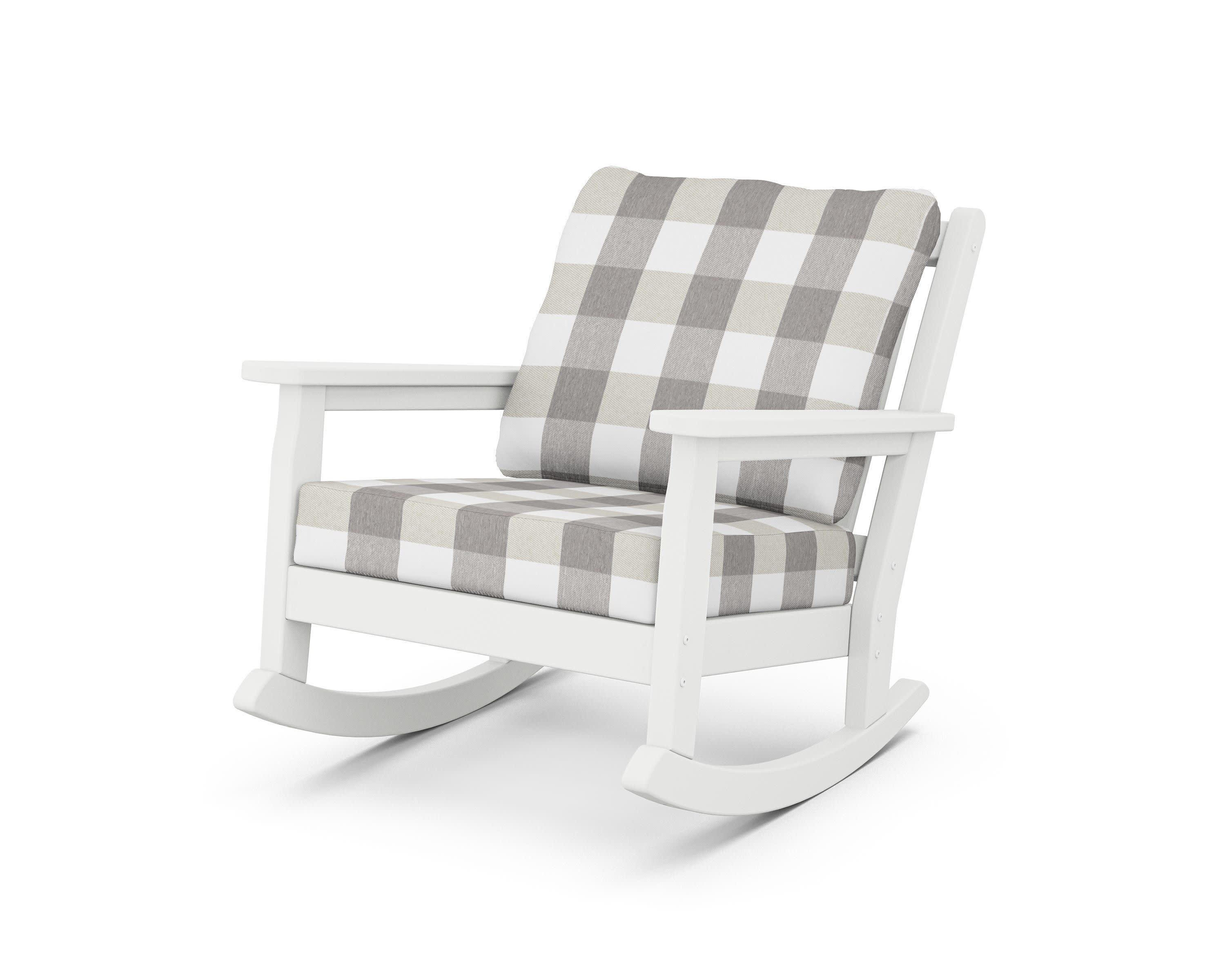 Chippendale Deep Seating Rocking Chair in White / Buffalo Plaid Grey Mist