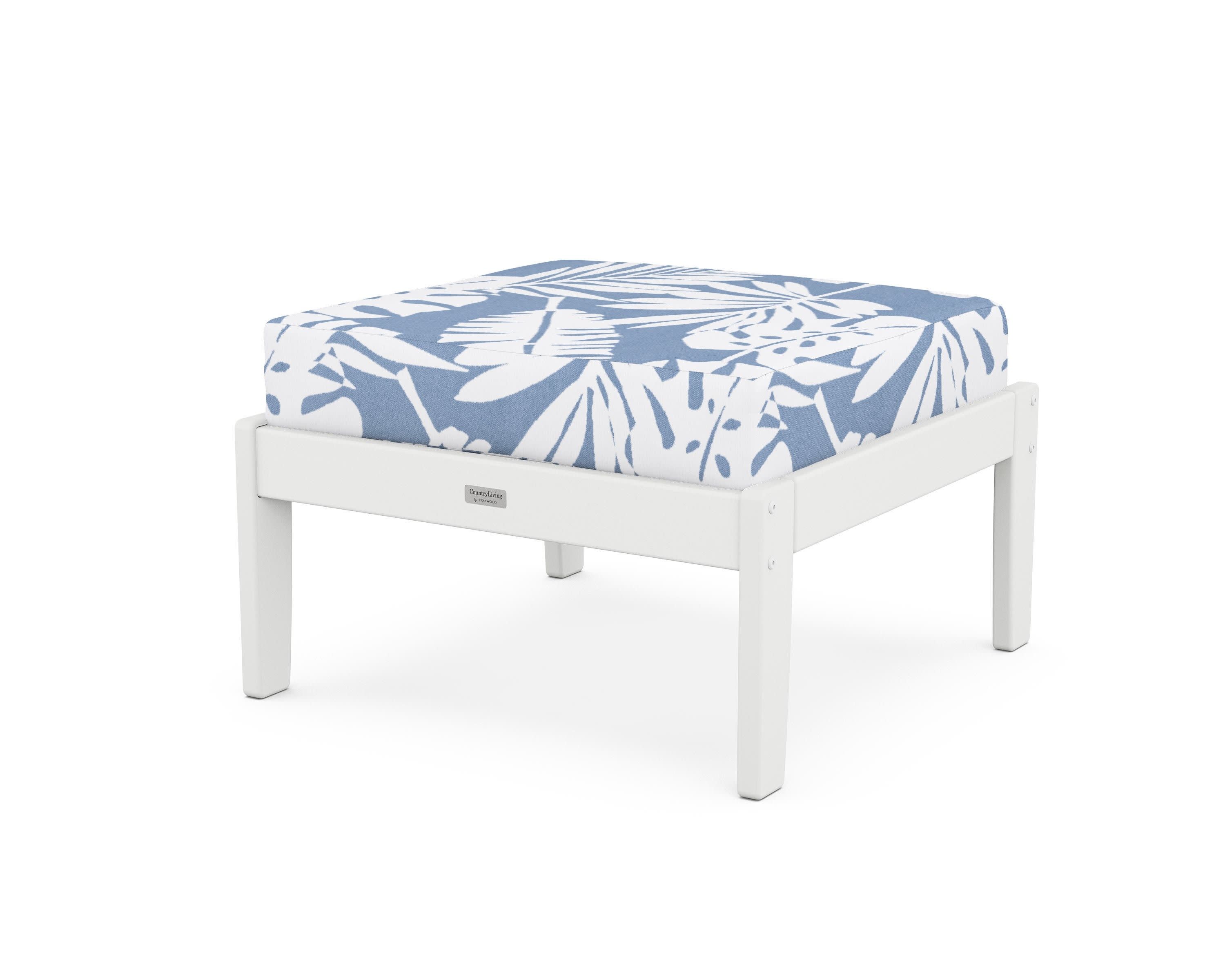 Cottage Deep Seating Ottoman in White / Leaf Sky Blue