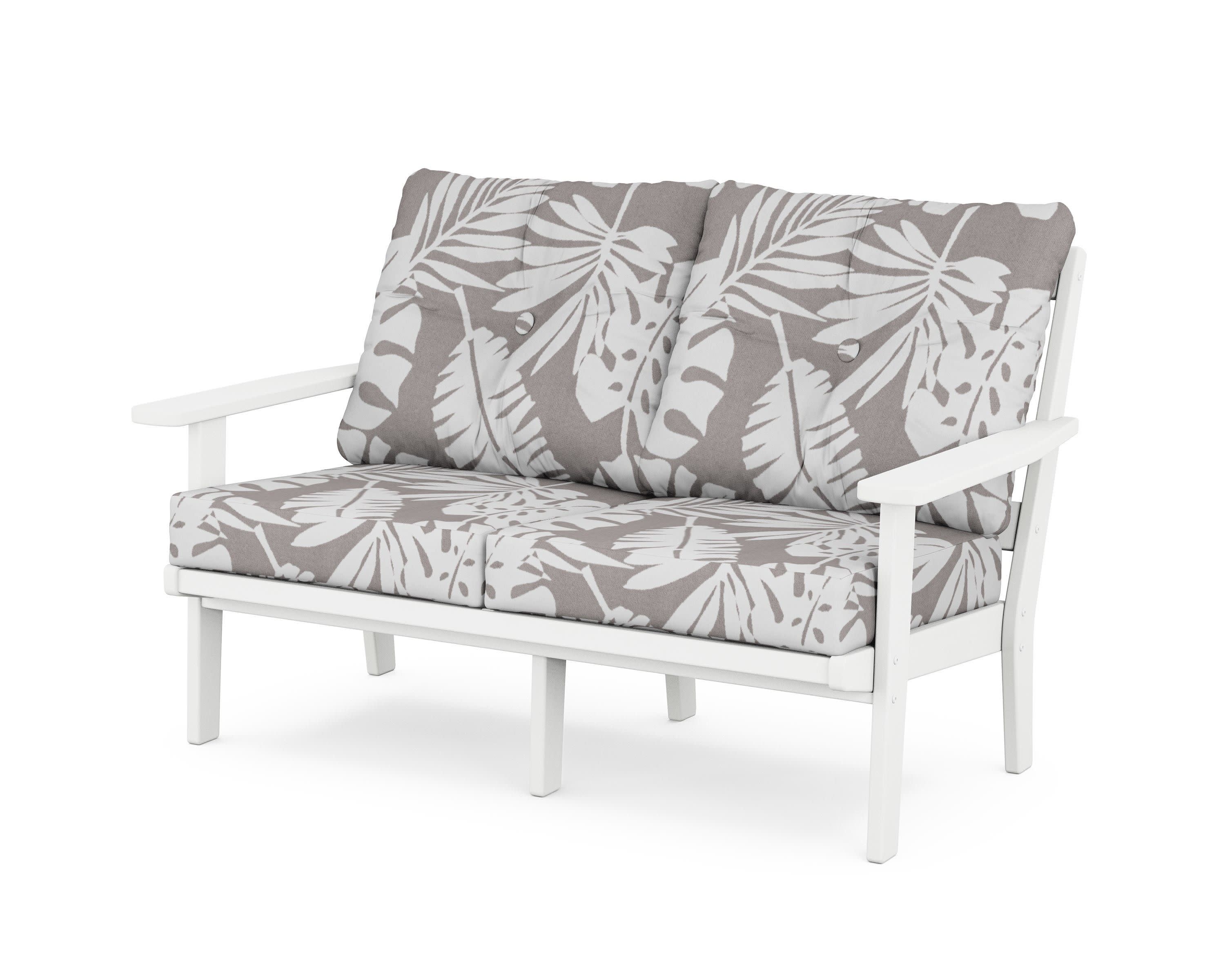 Oxford Deep SeatingLoveseat in White / Leaf Grey Mist