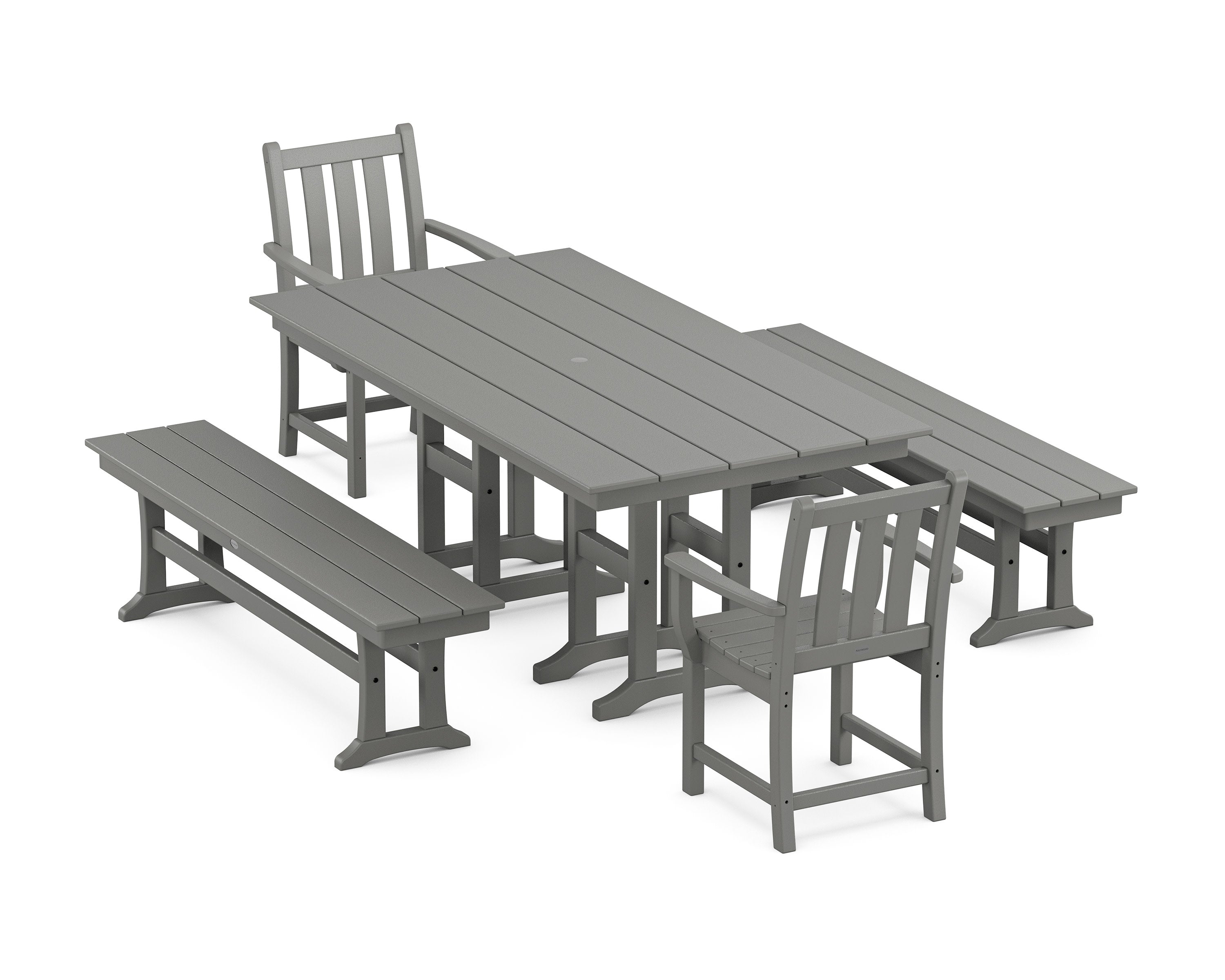 Traditional Garden 5-Piece Farmhouse Dining Set with Benches in Slate Grey