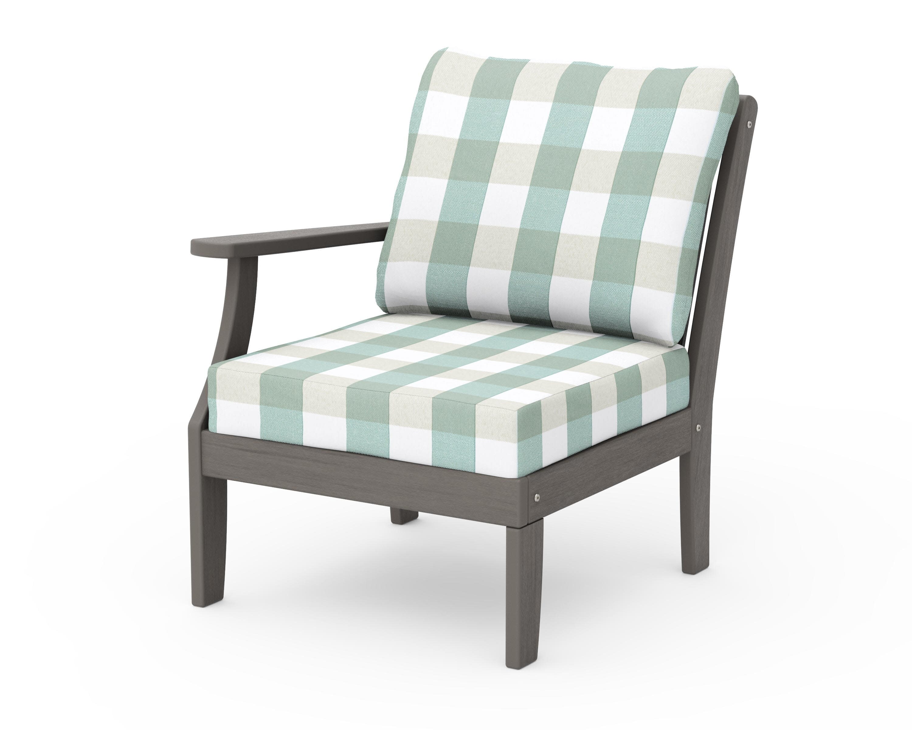 Braxton Modular Left Arm Chair in Driftwood / Buffalo Plaid Glacier Spa