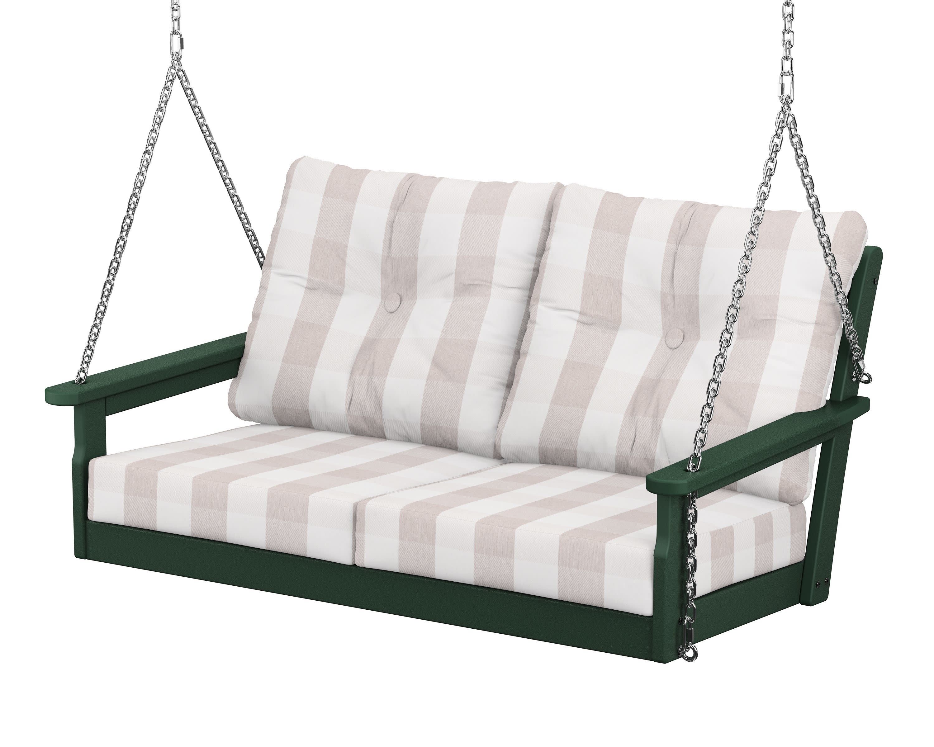 Vineyard Deep Seating Swing in Green / Buffalo Plaid Dune Burlap