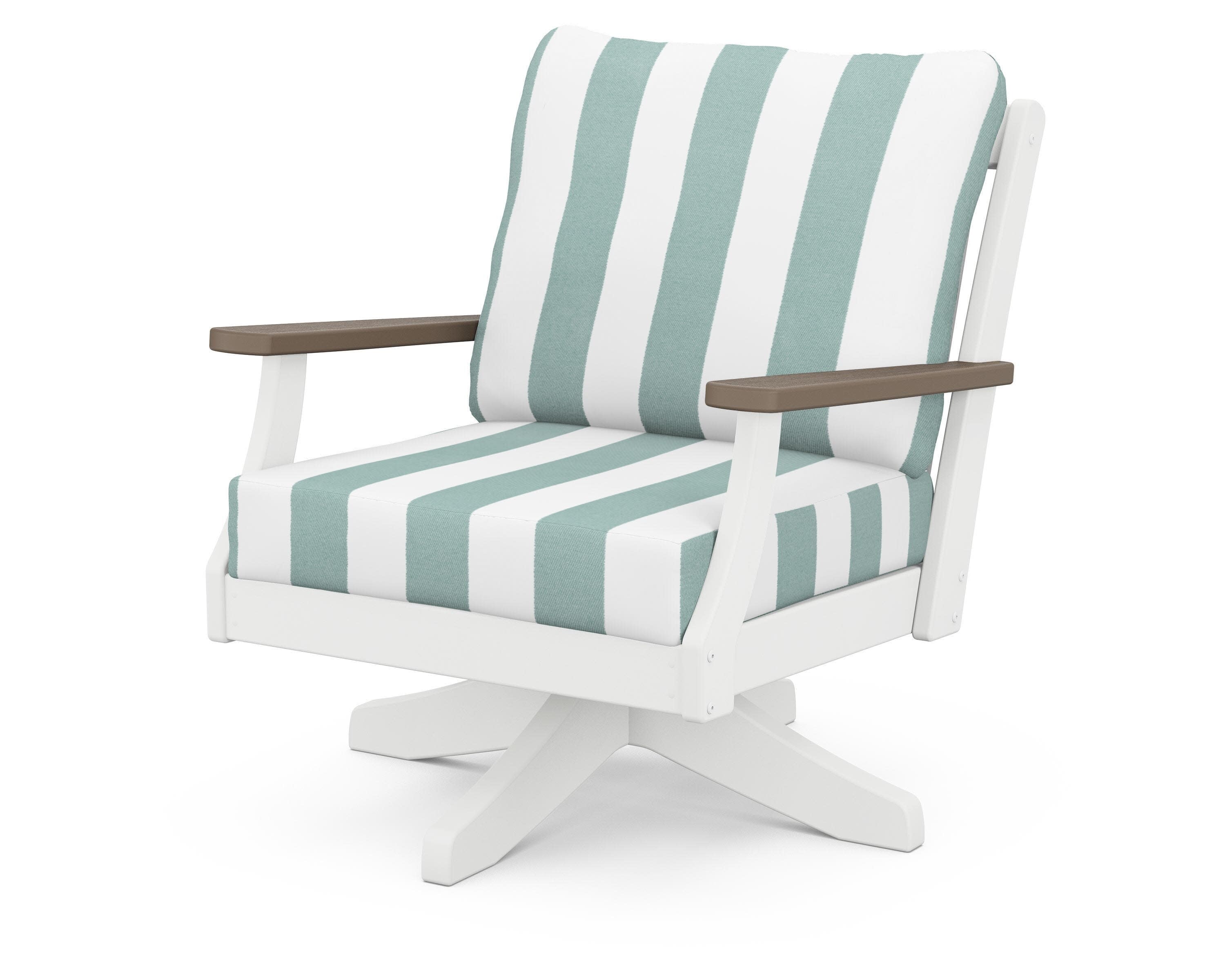 Braxton Deep Seating Swivel Chair in White / Kona / Cabana Stripe Glacier Spa