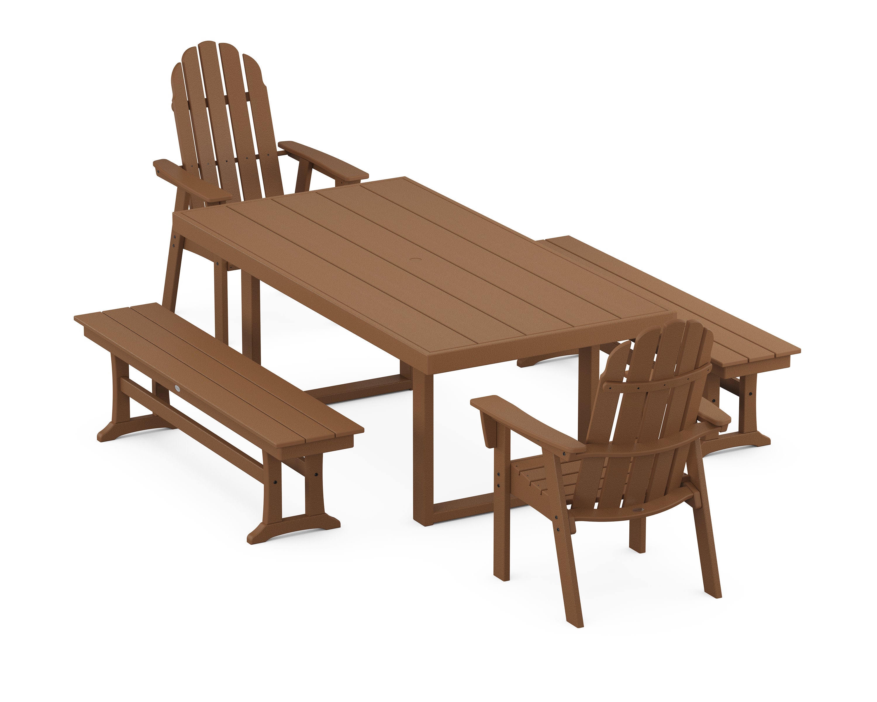 Vineyard Adirondack 5-Piece Dining Set with Benches in Teak