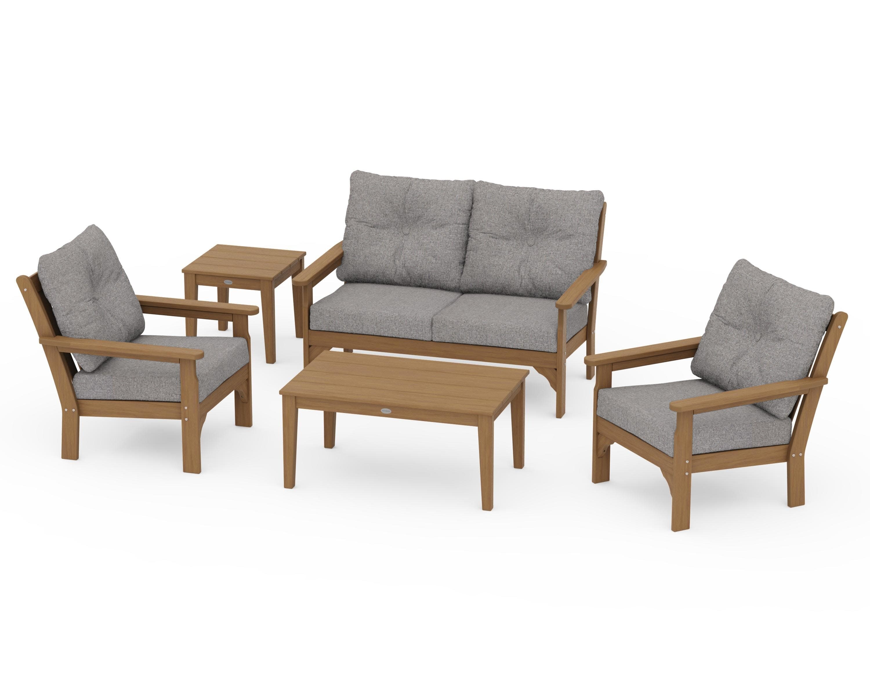 Vineyard 5-Piece Deep Seating Set in Natural / Grey Mist