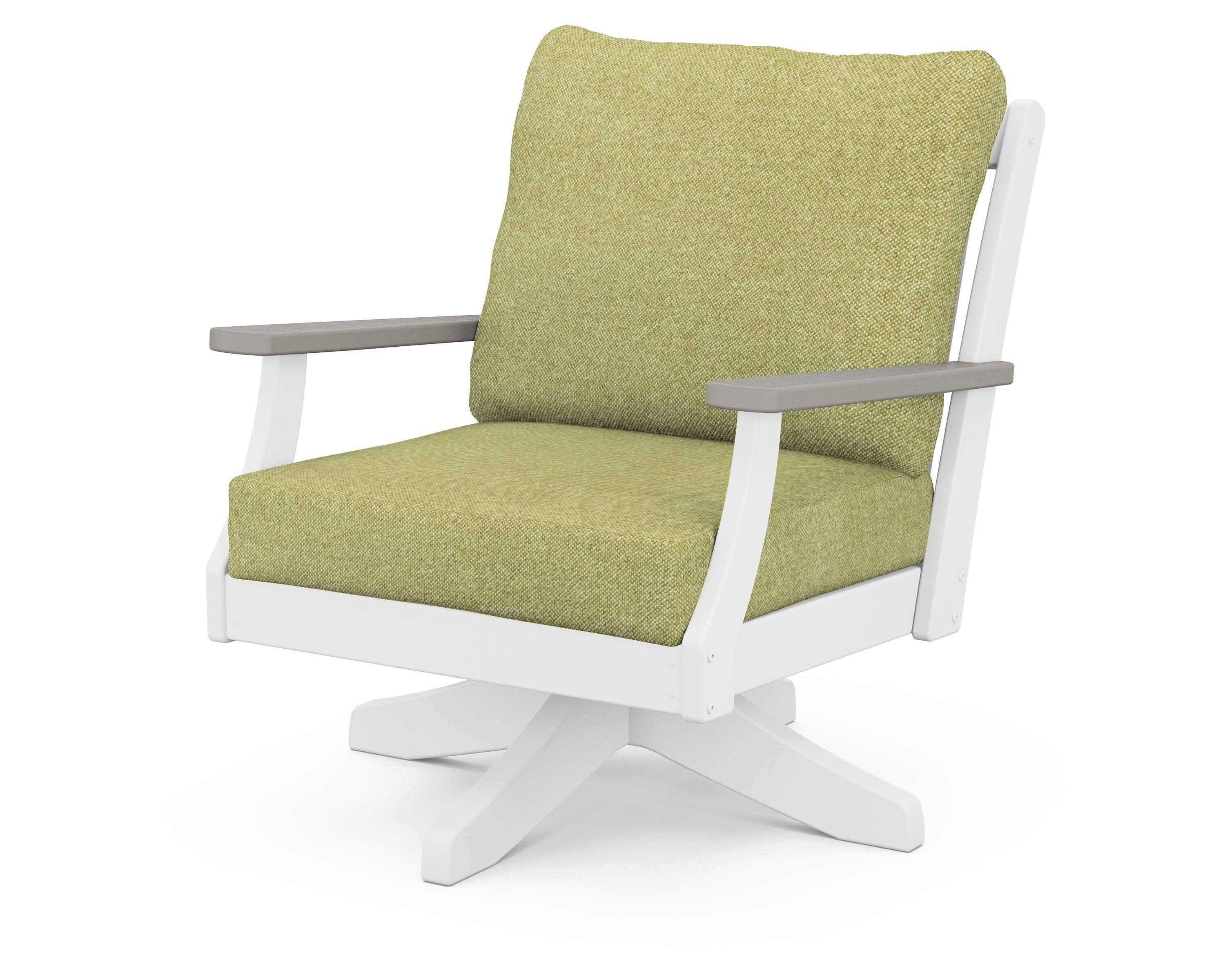 Braxton Deep Seating Swivel Chair in White / Driftwood / Chartreuse Boucle