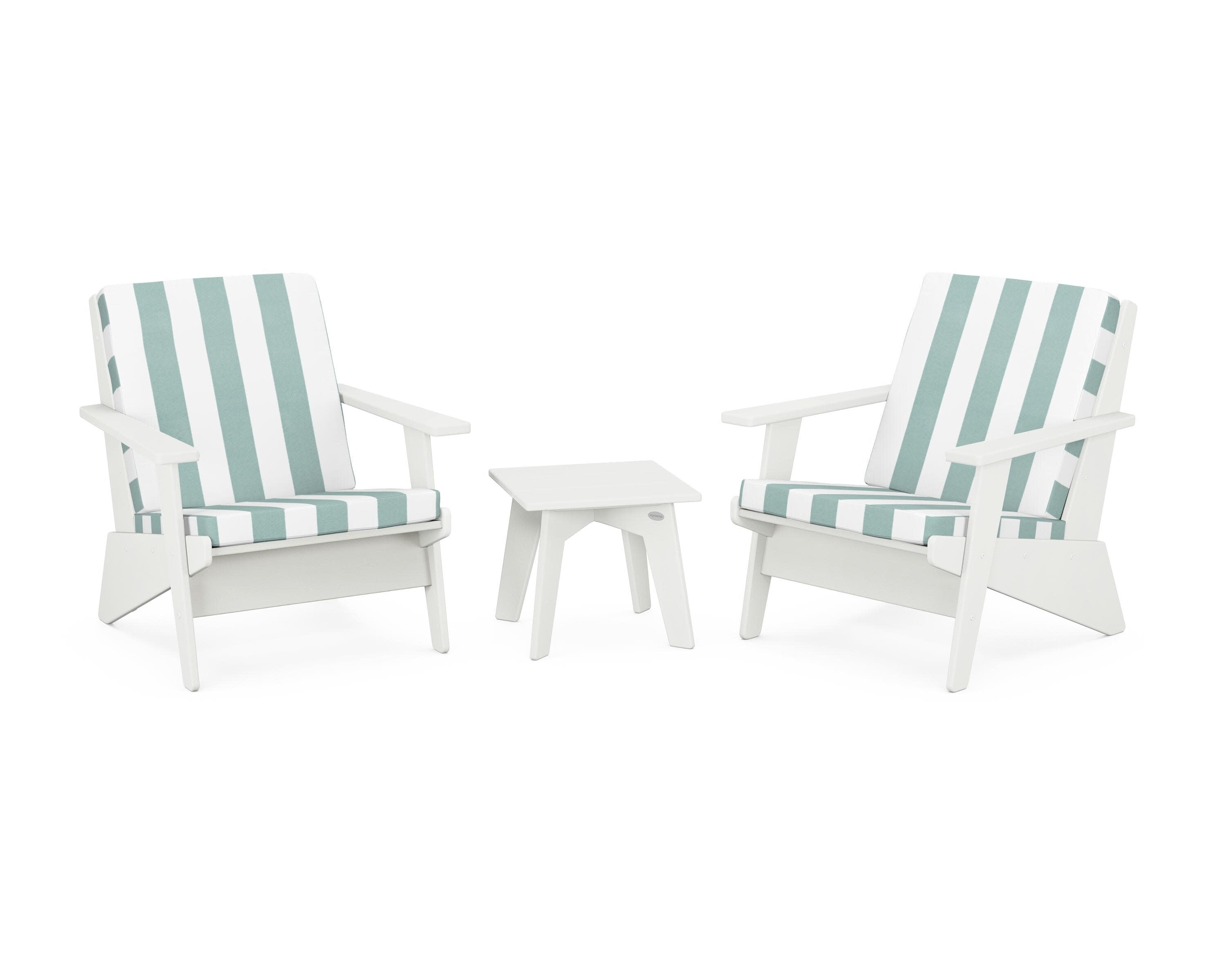 Riviera Modern Lounge 3-Piece Set in Vintage White / Cabana Stripe Glacier Spa