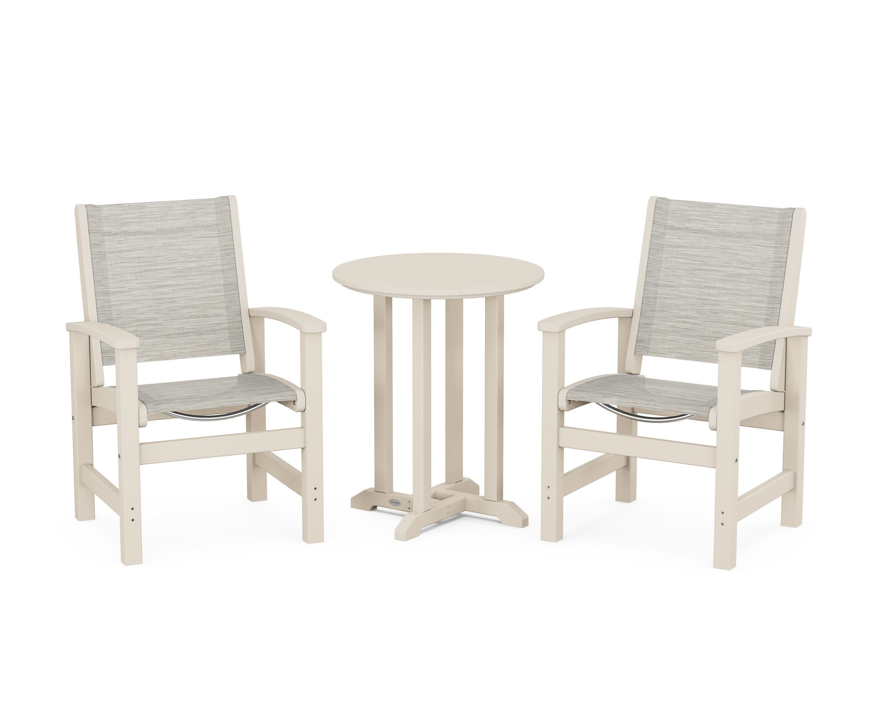Coastal 3-Piece Round Bistro Dining Set in Sand / Birch Sling