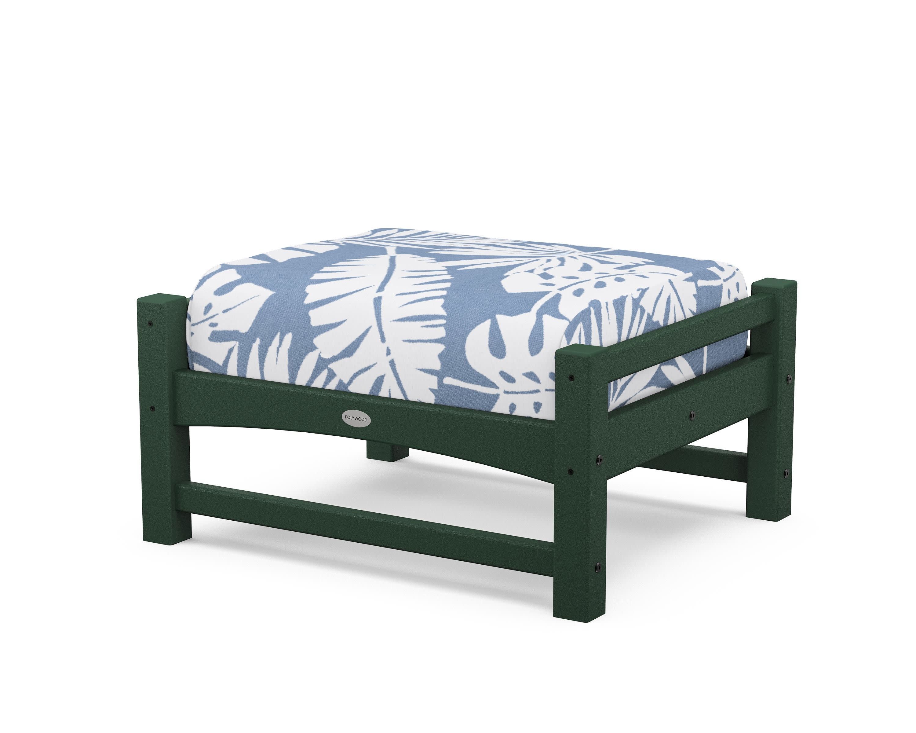 Club Ottoman in Green / Leaf Sky Blue