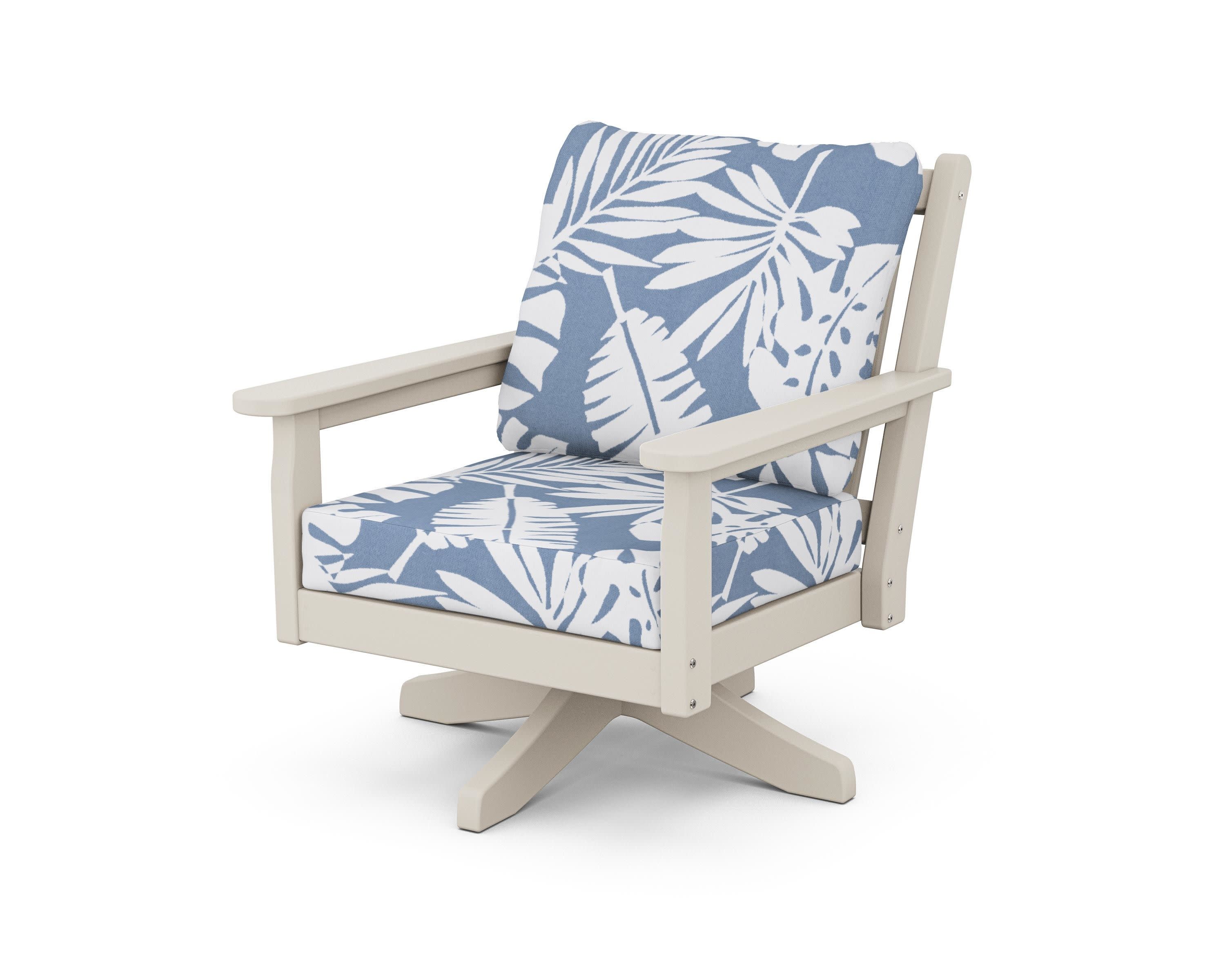 Chippendale Deep Seating Swivel Chair in Sand / Leaf Sky Blue