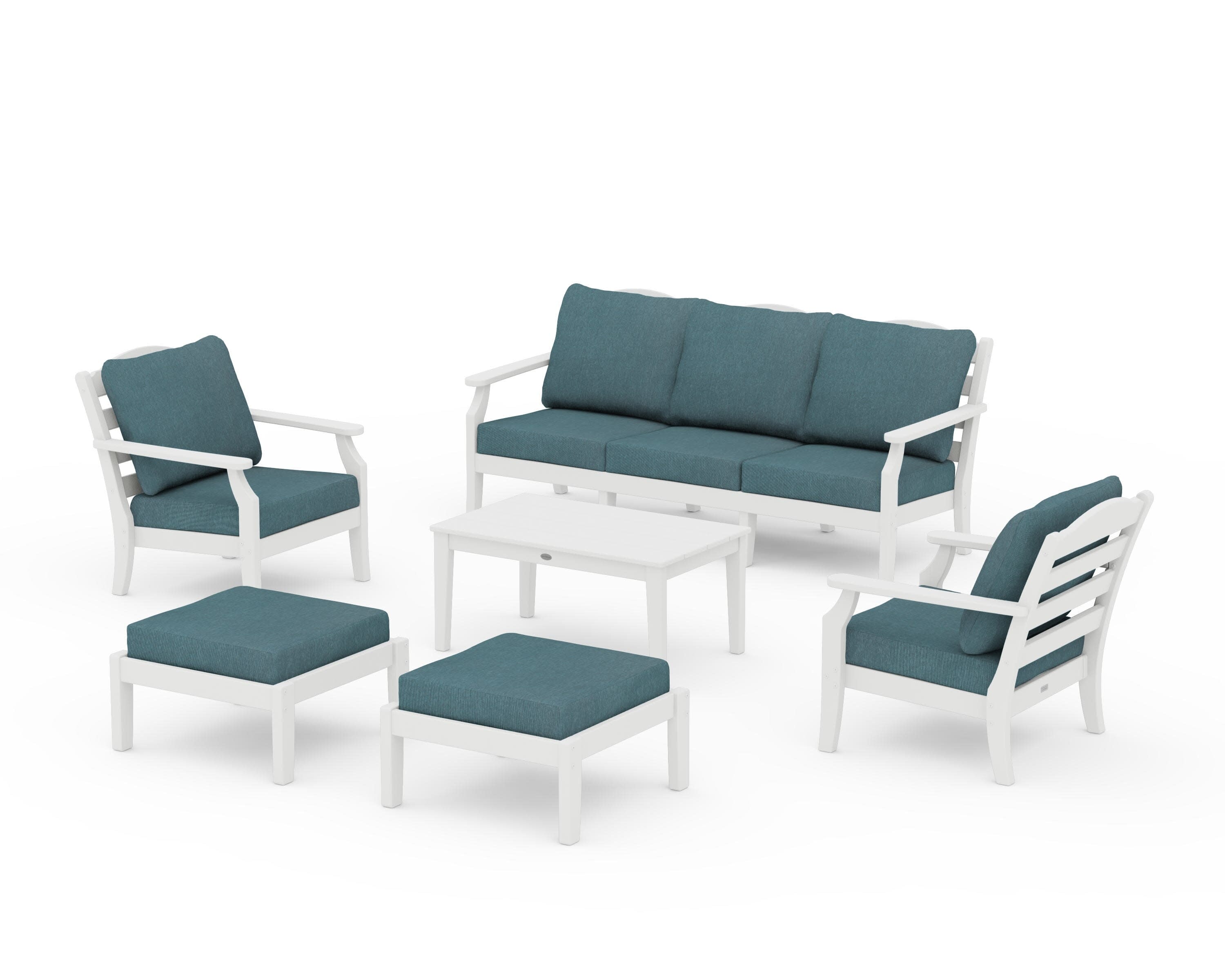 Savannah 6-Piece Lounge Sofa Set in White / Ocean Teal