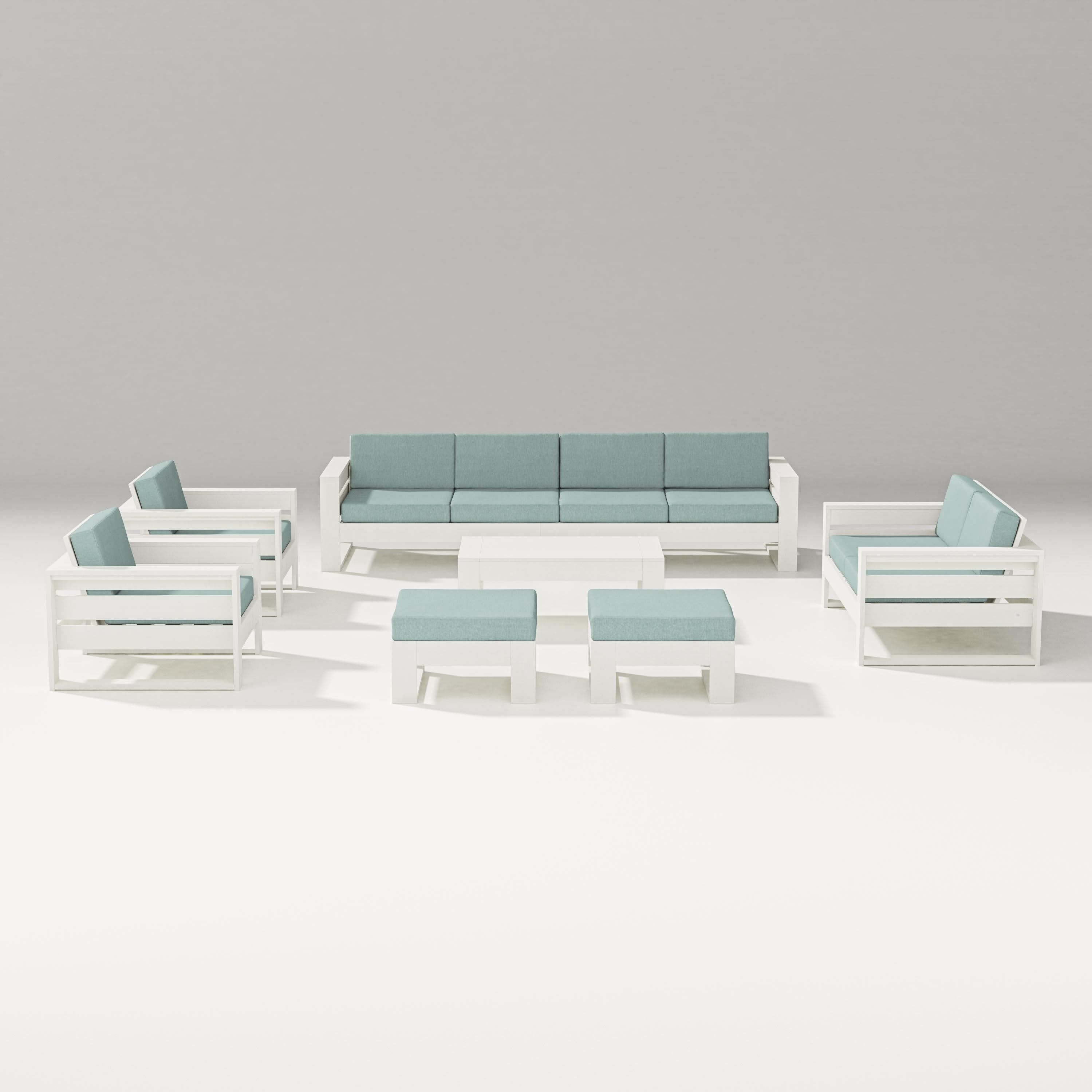 Latitude 8-Piece Lounge Sofa Set in Vintage White / Glacier Spa