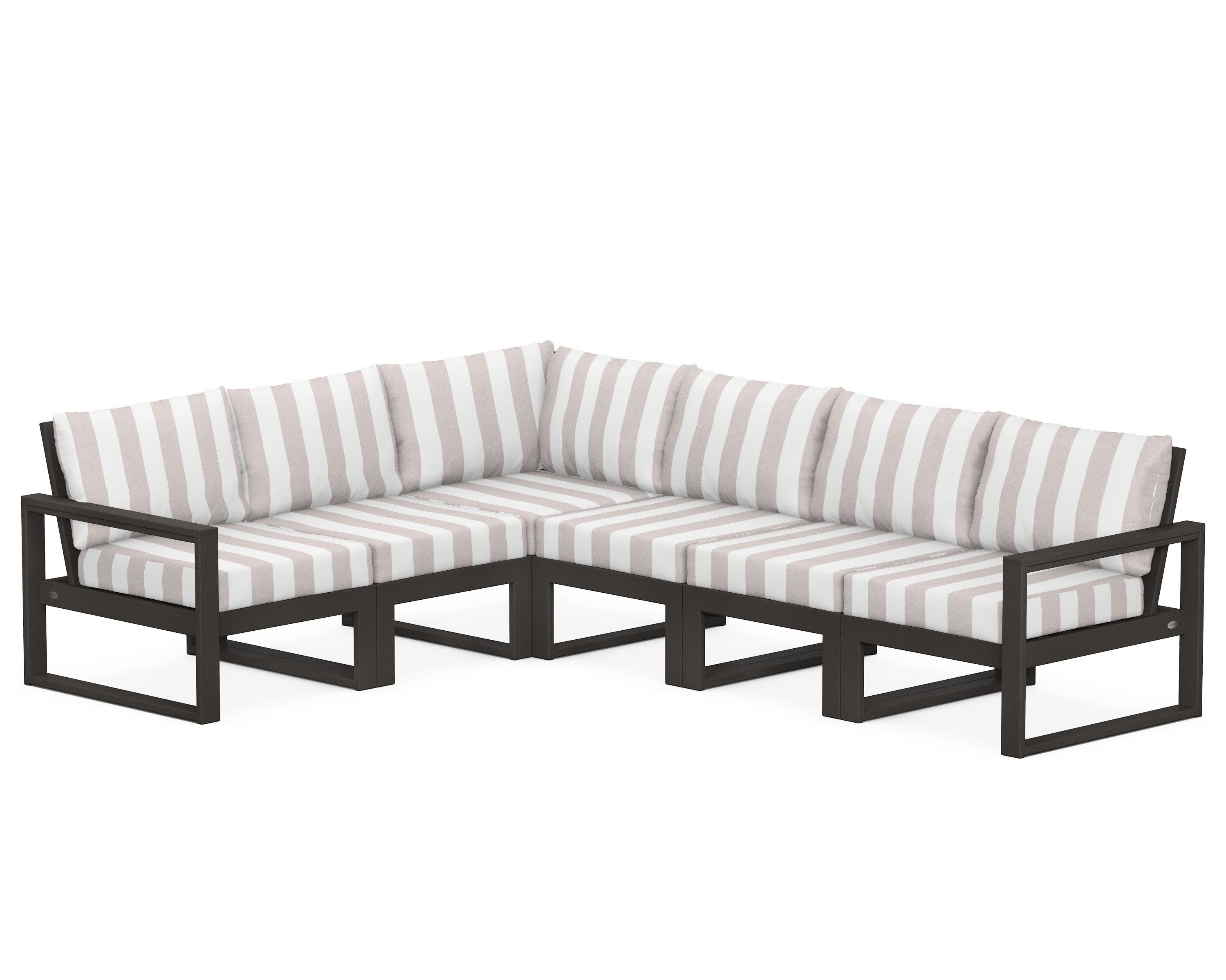 EDGE 6-Piece Modular Deep Seating Set in Vintage Coffee / Cabana Stripe Dune Burlap