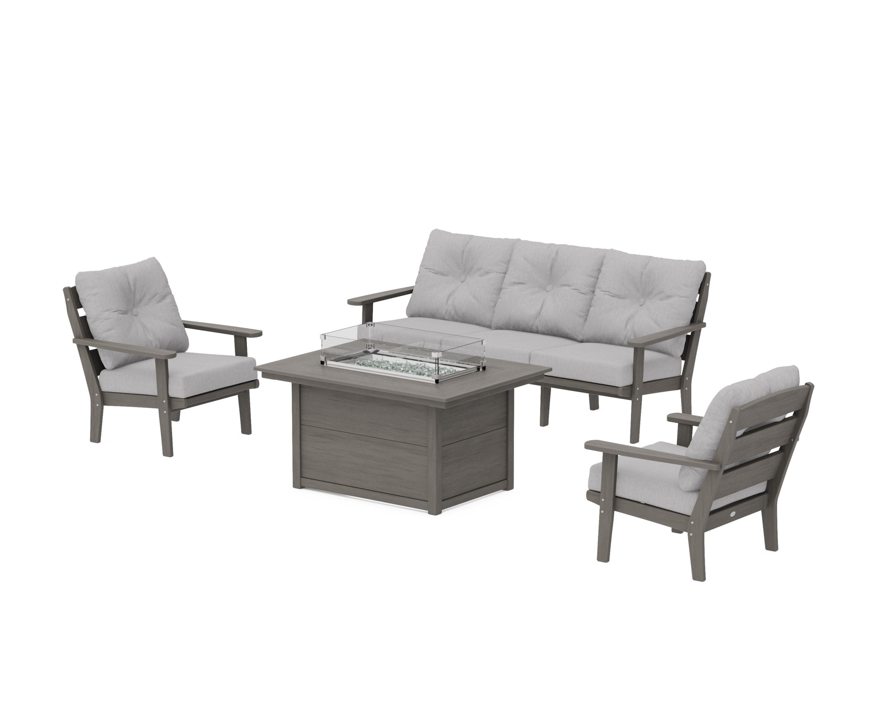 Lakeside Deep Seating Fire Pit Table Set in Driftwood / Granite