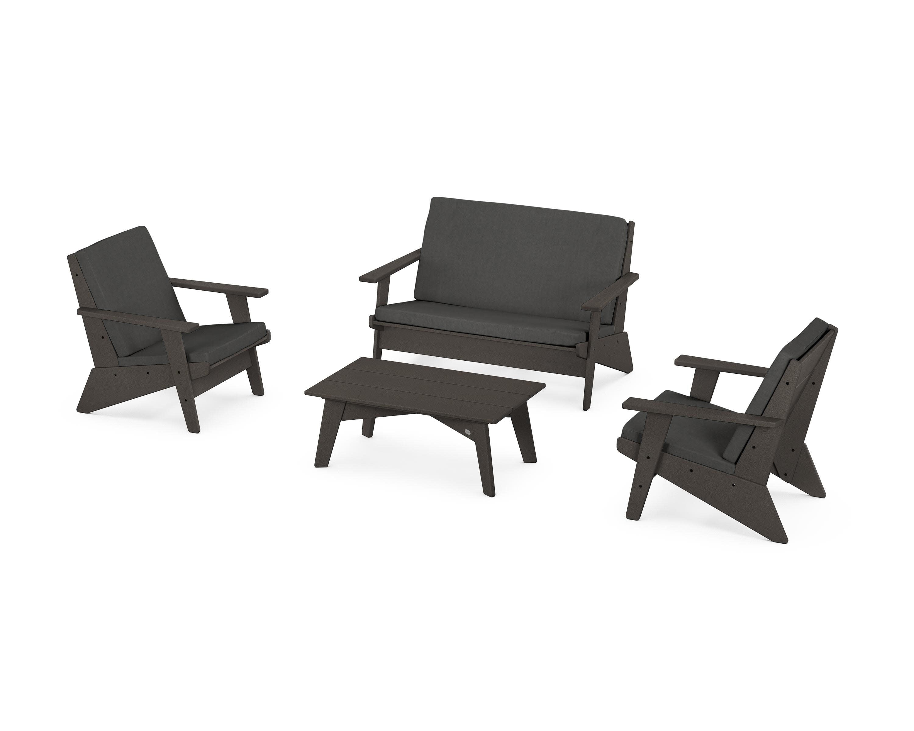 Riviera Modern Lounge 4-Piece Set in Vintage Coffee / Spectrum Carbon