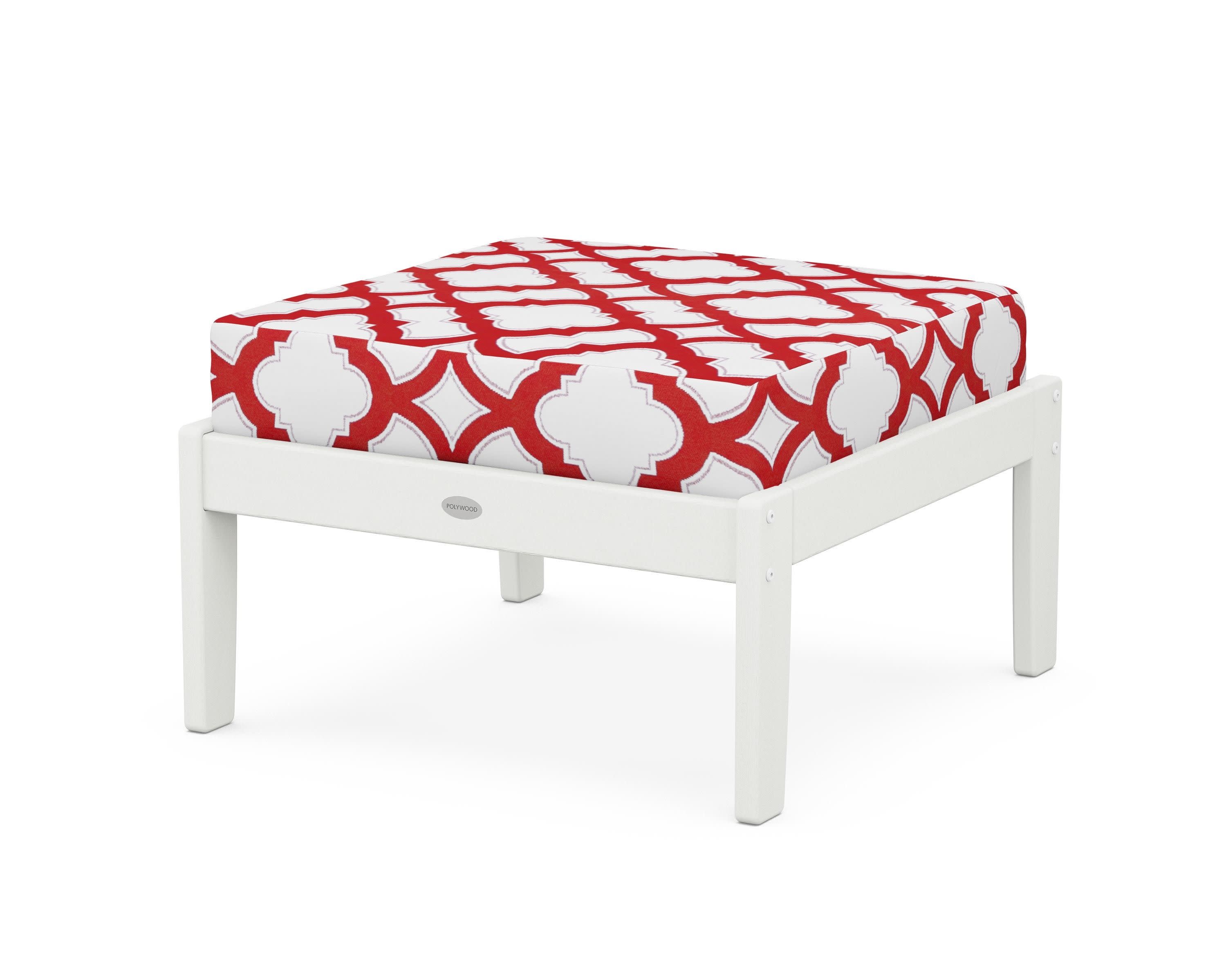 Braxton Deep Seating Ottoman in Vintage White / Trellis Crimson