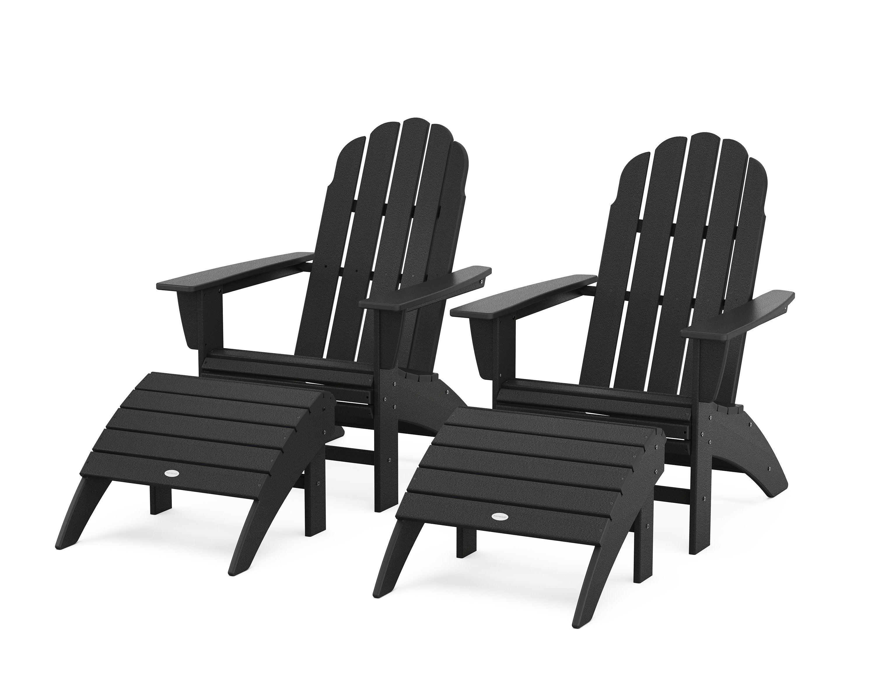 Vineyard Curveback Adirondack Chair 4-Piece Set with Ottomans in Black