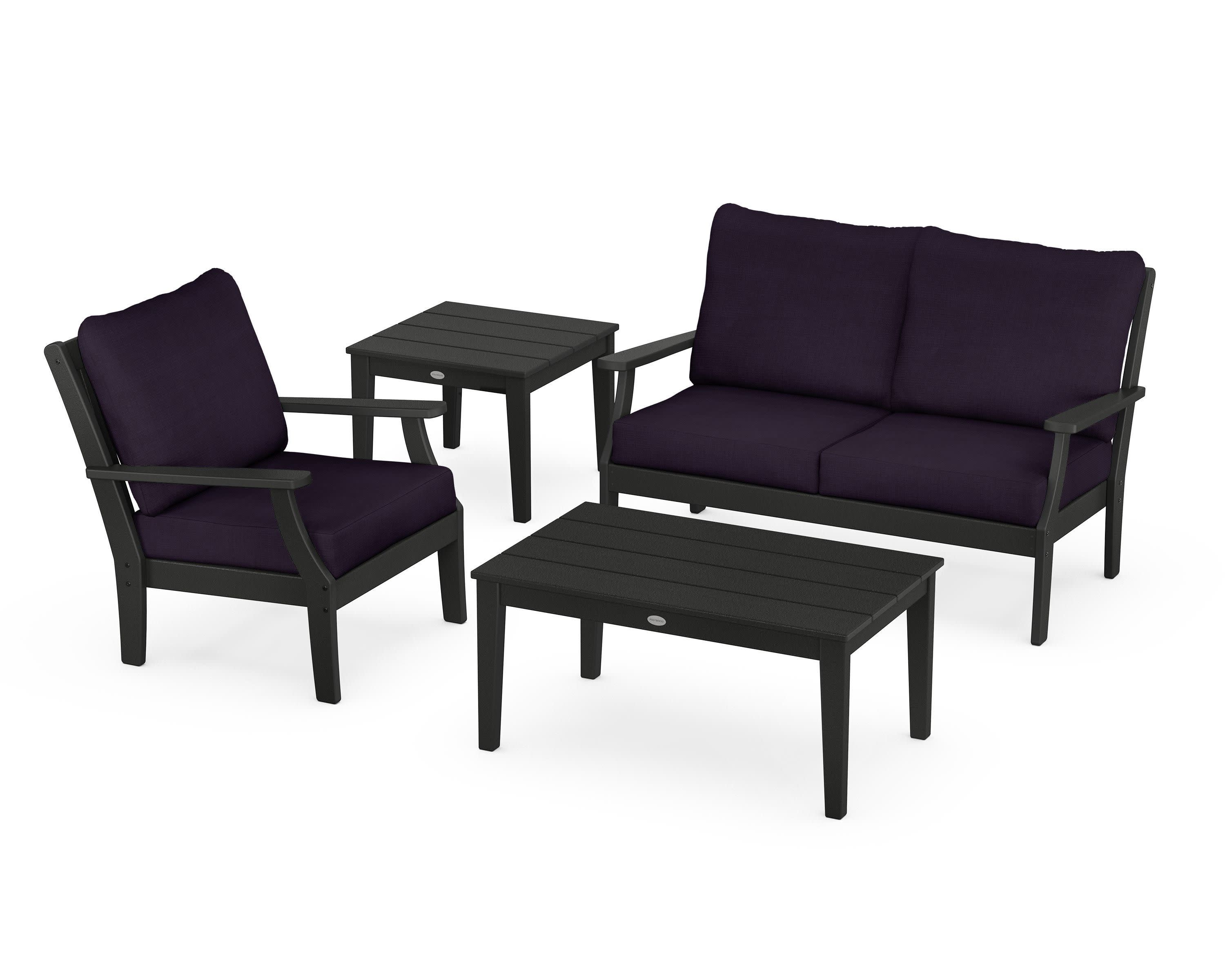 Braxton 4-Piece Deep Seating Set in Black / Navy Linen