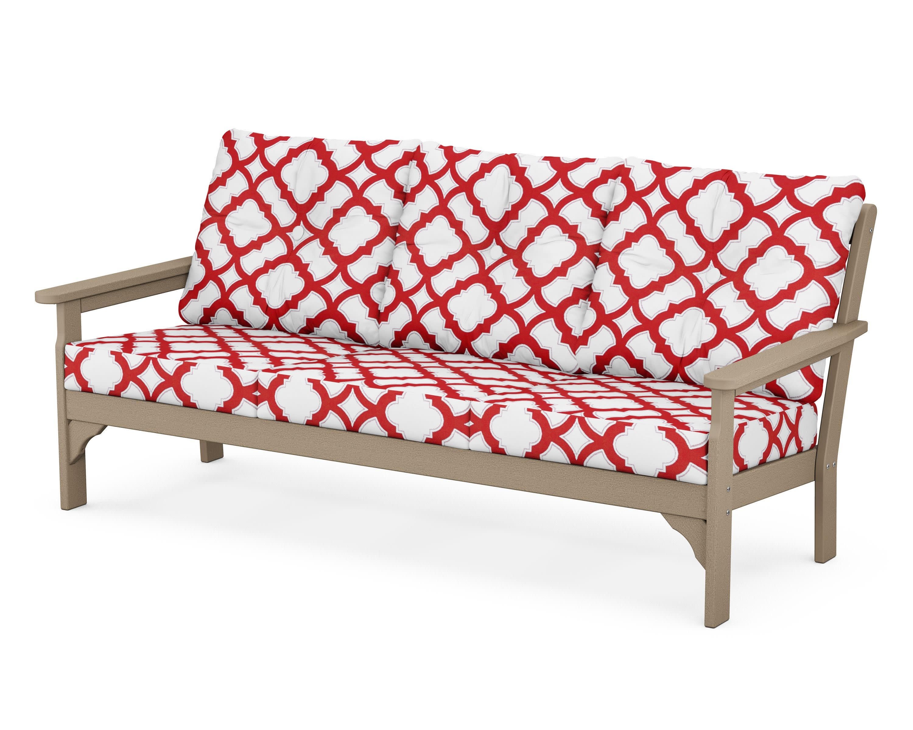 Vineyard Deep Seating Sofa in Vintage Sahara / Trellis Crimson