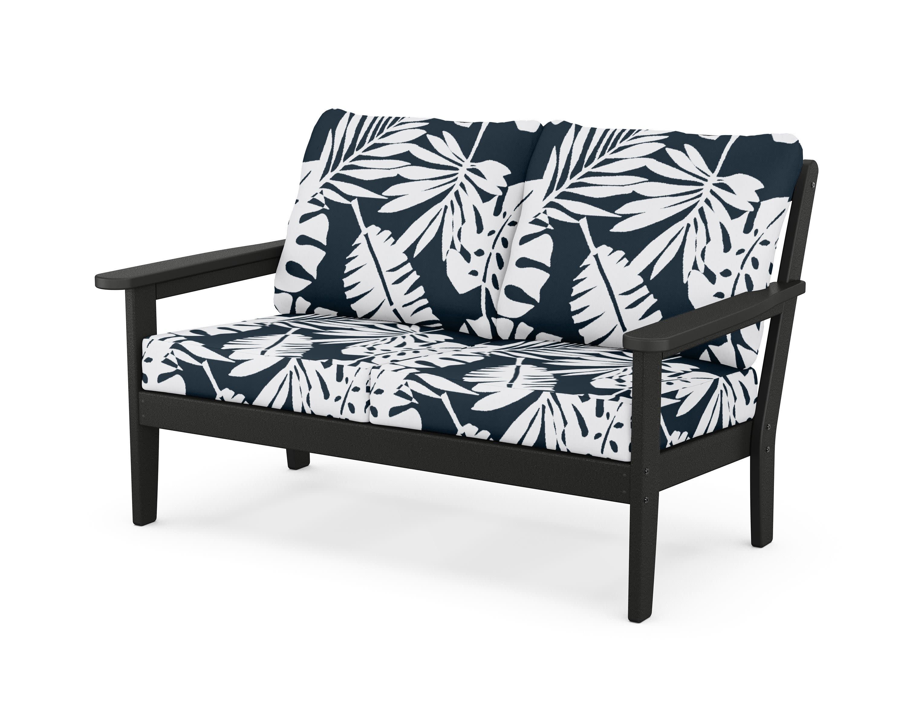 Cottage Deep Seating Loveseat in Black / Leaf Marine Indigo