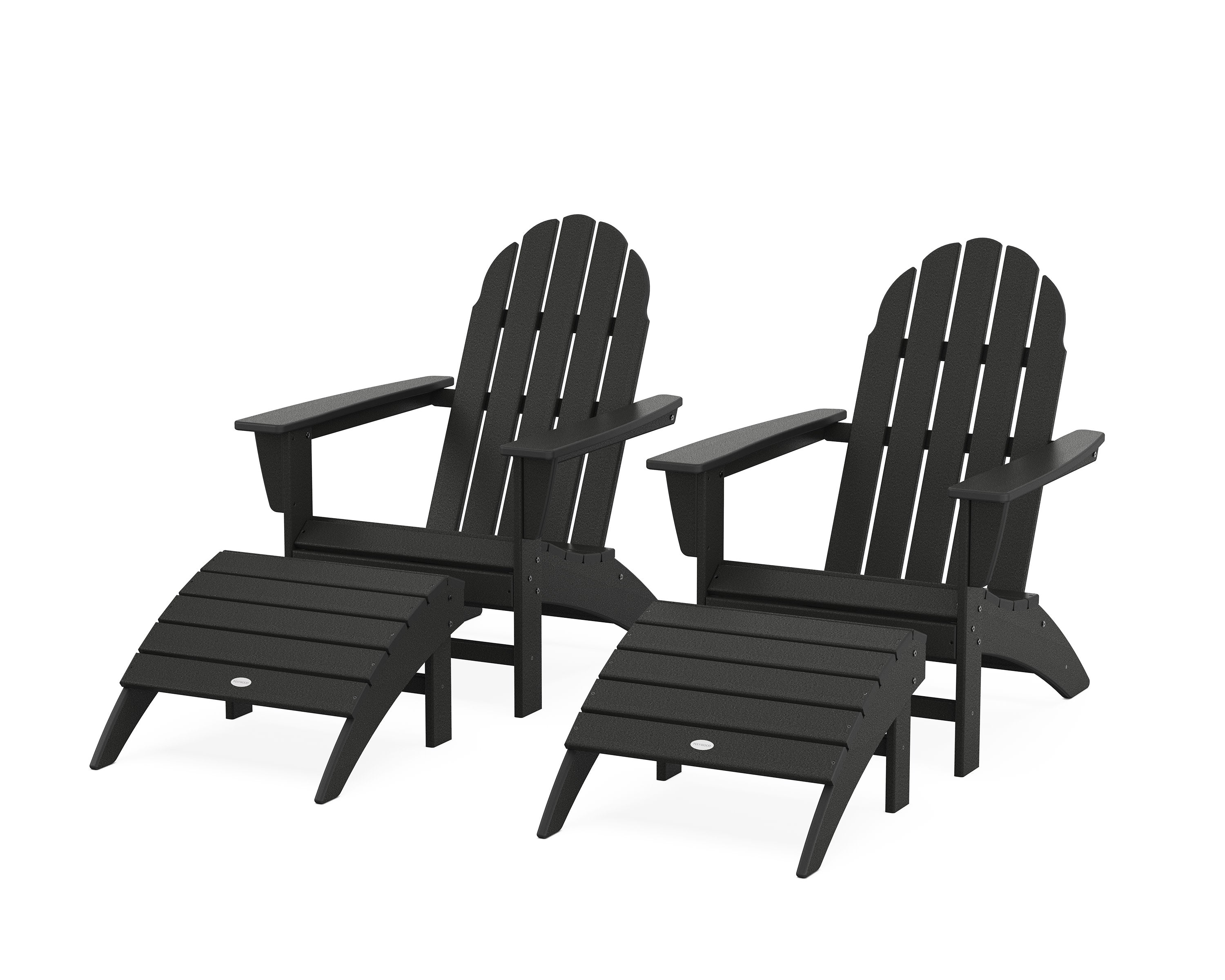 Vineyard Adirondack Chair 4-Piece Set with Ottomans in Black