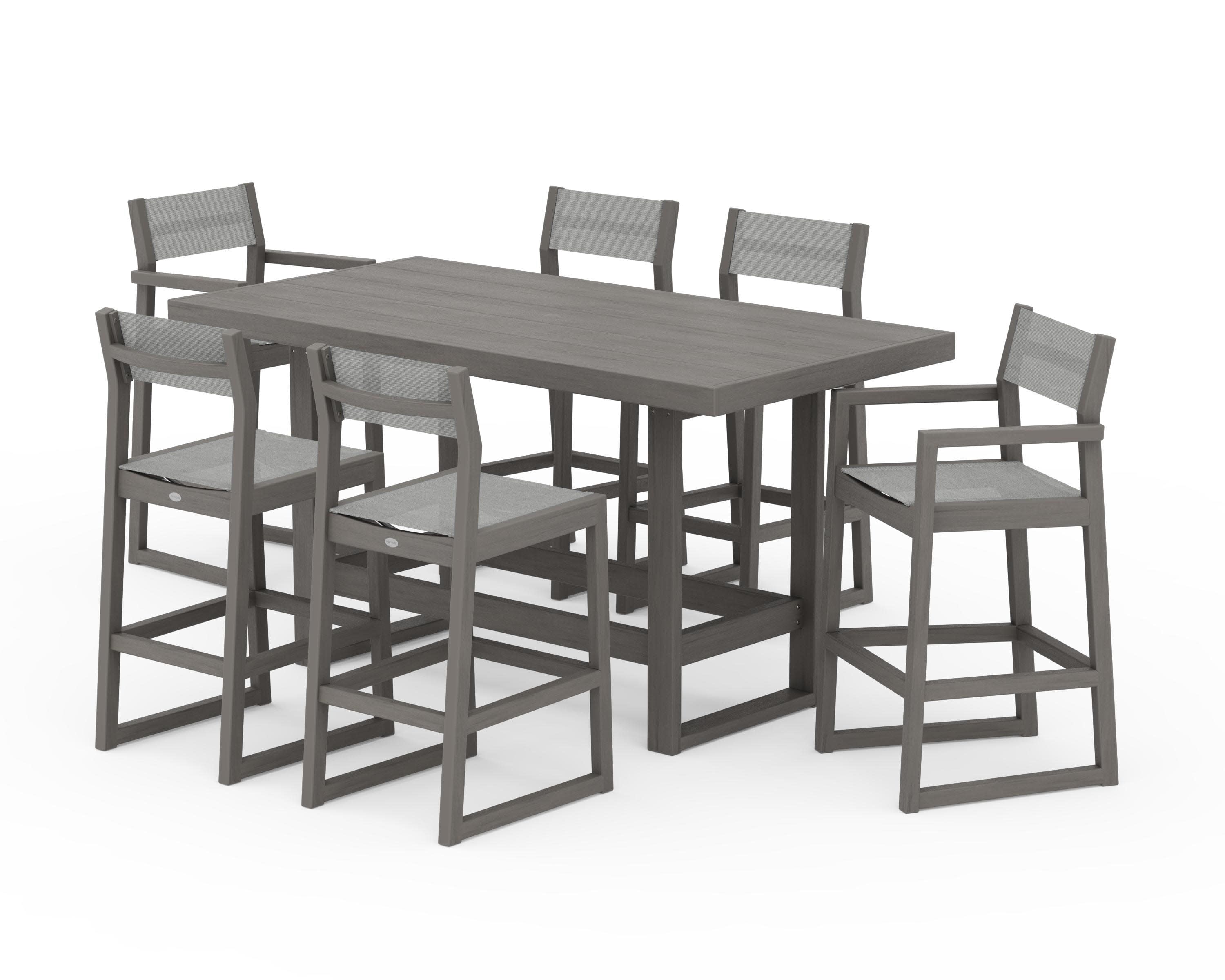 EDGE Sling 7-Piece Bar Table Set in Driftwood / Metallic Sling