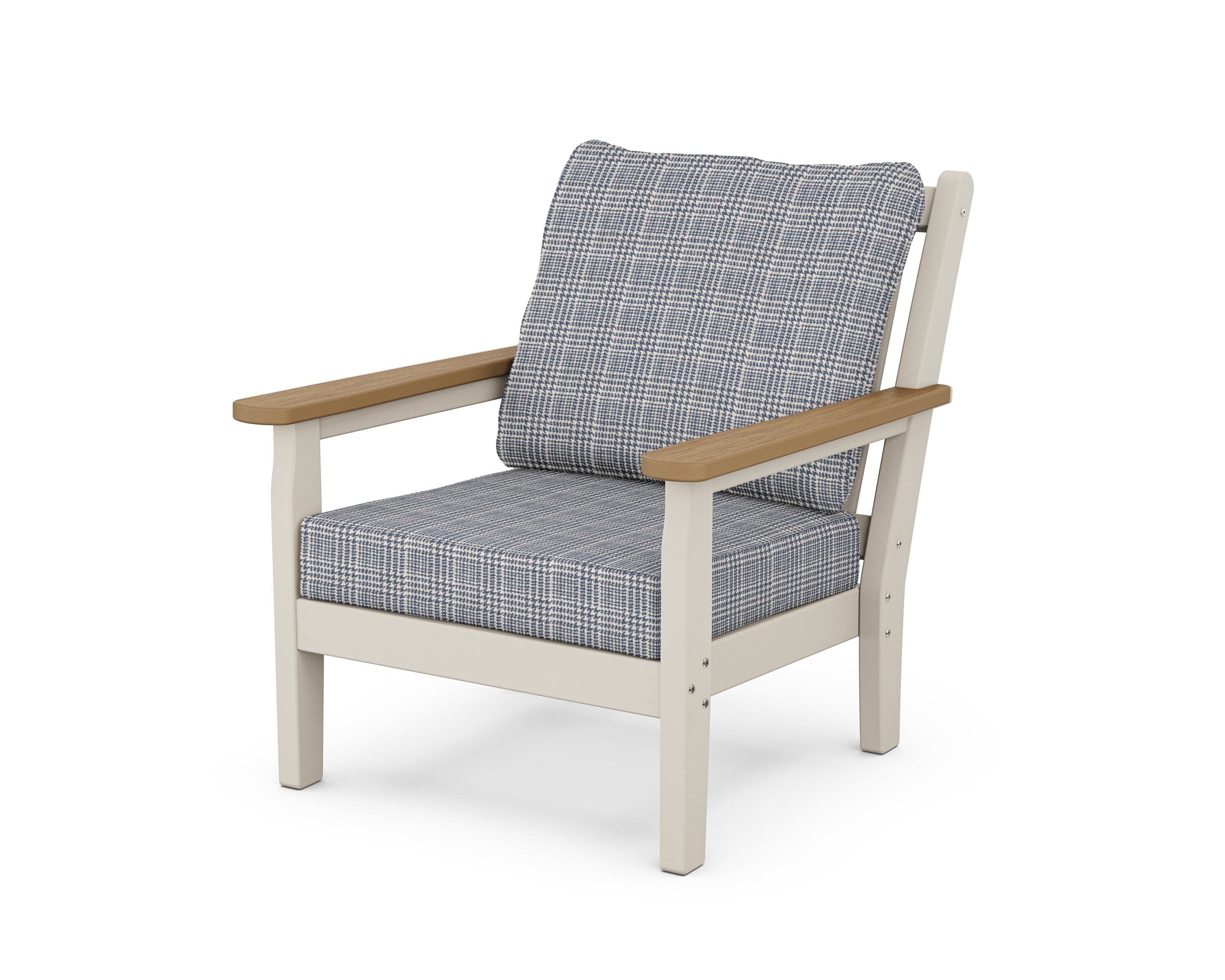 Chippendale Deep Seating Chair in Sand / Natural / Houndstooth Sky Blue