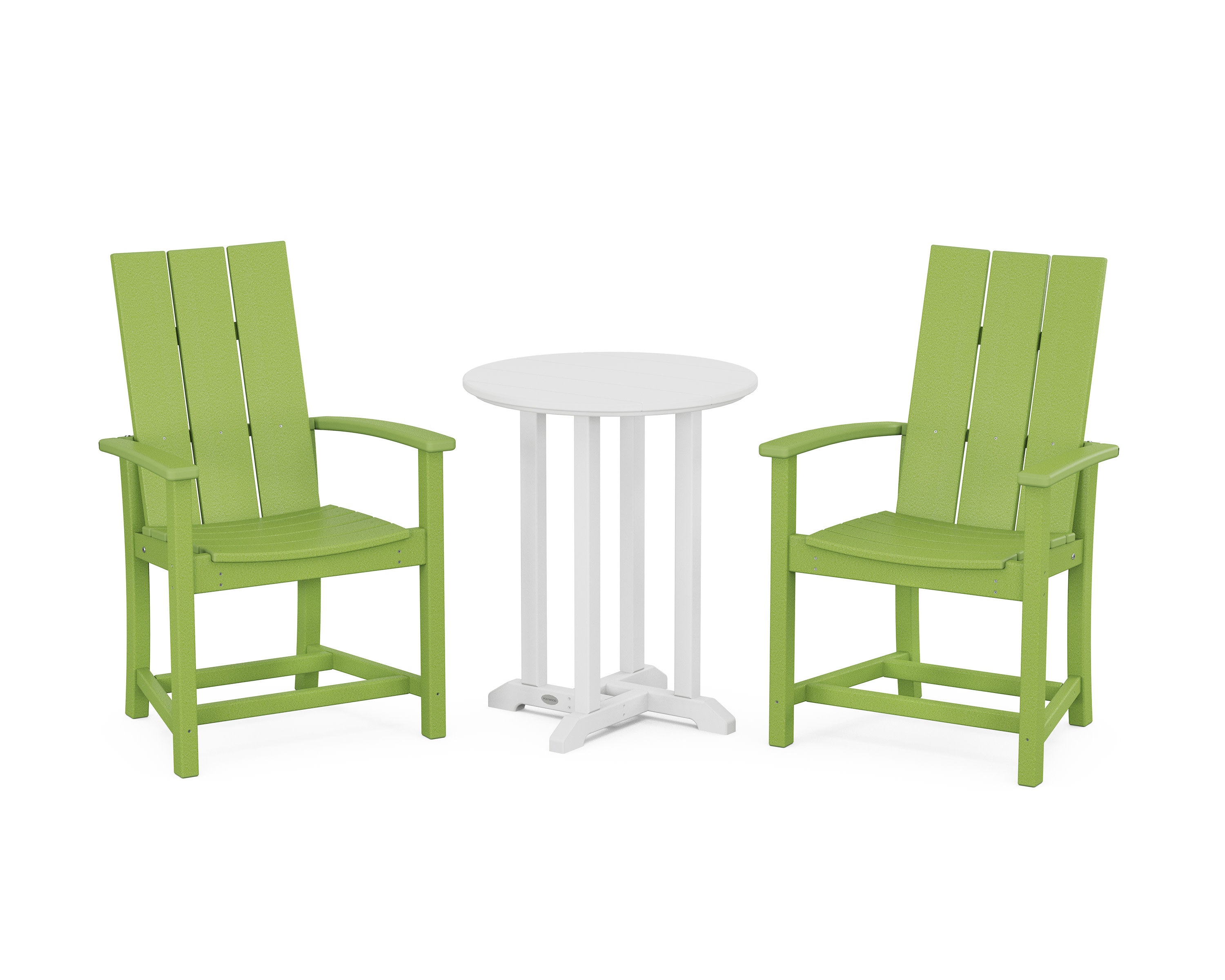 Modern Adirondack 3-Piece Round Farmhouse Bistro Dining Set in Lime / White