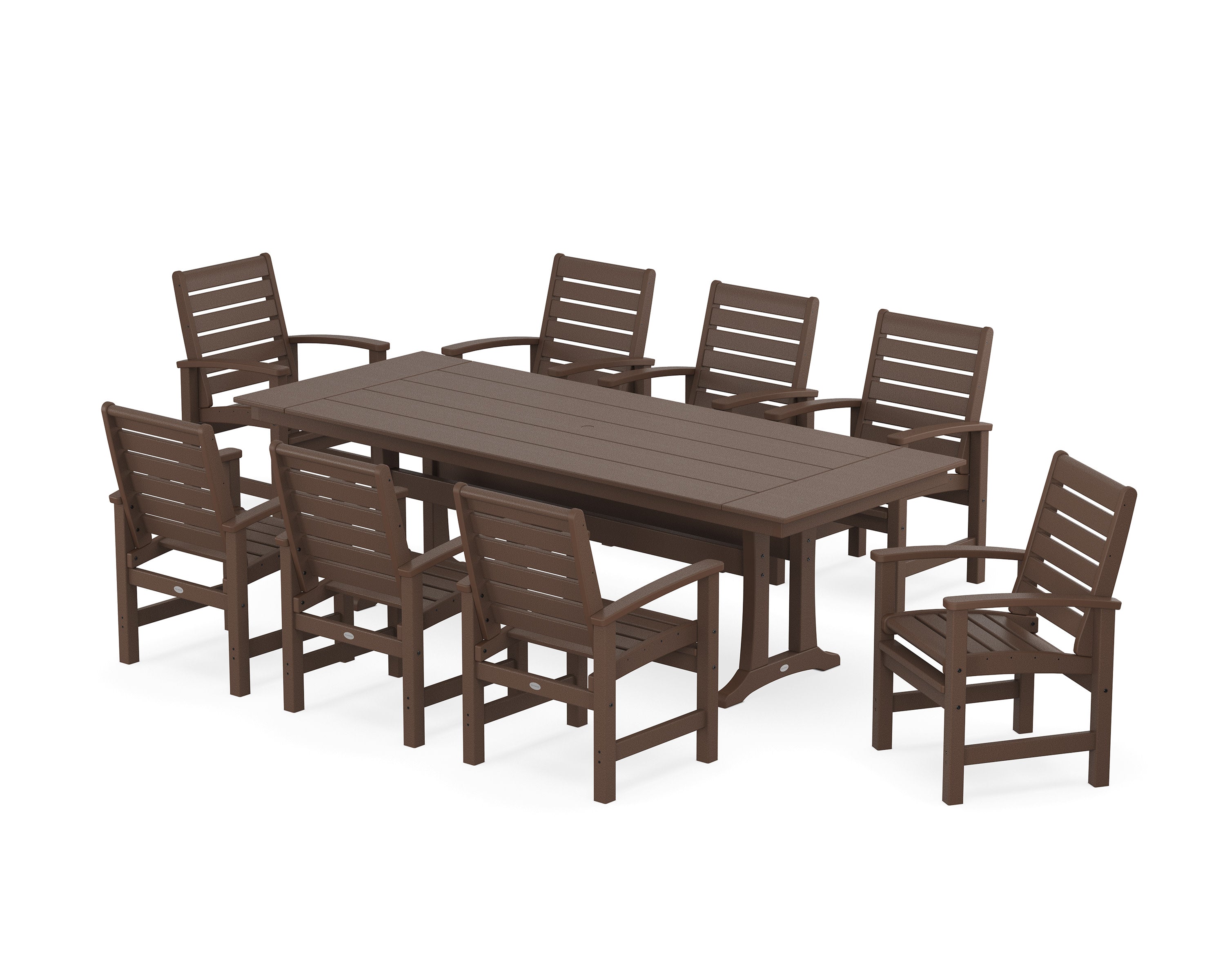 Signature 9-Piece Farmhouse Dining Set with Trestle Legs in Mahogany