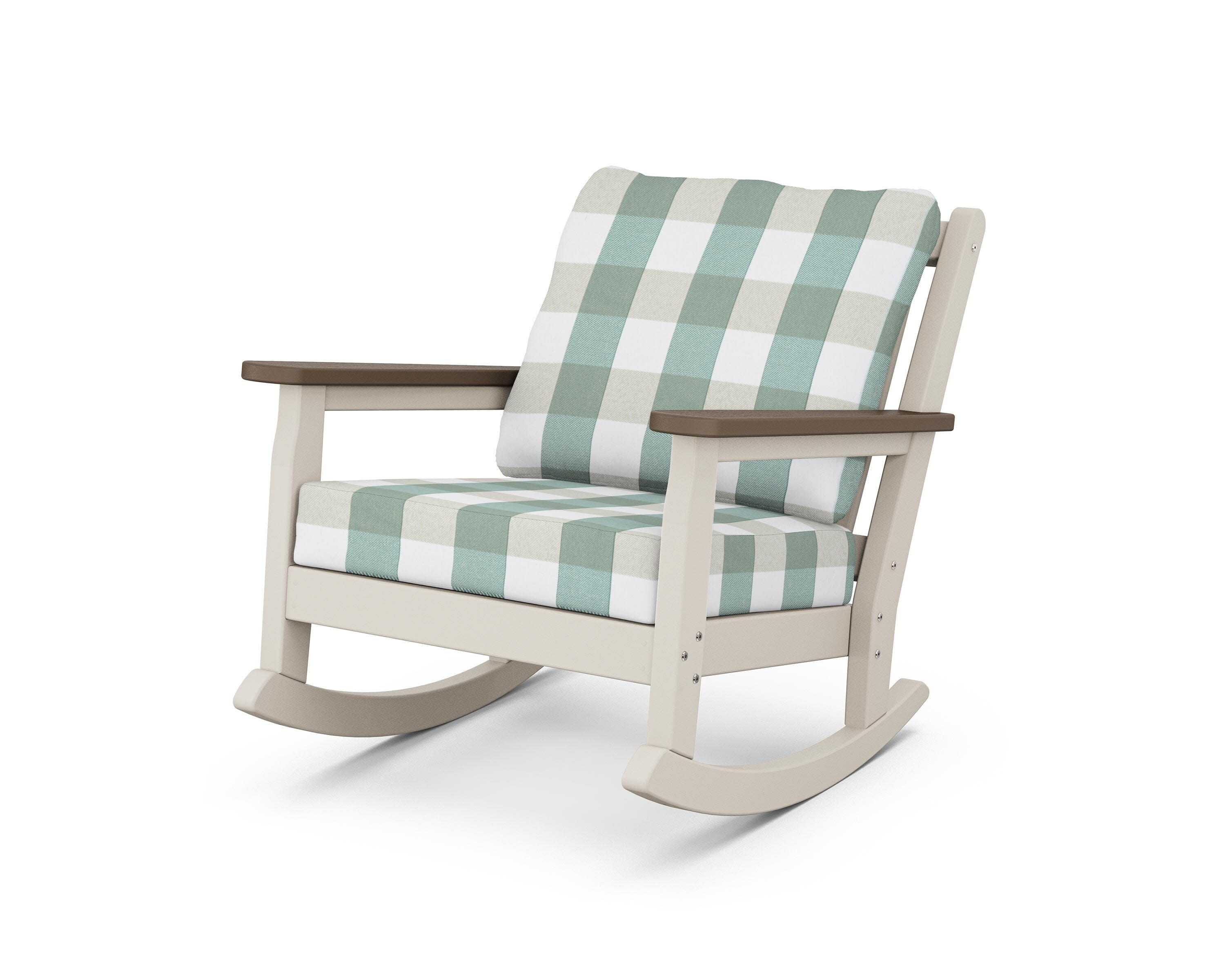 Chippendale Deep Seating Rocking Chair in Sand / Kona / Buffalo Plaid Glacier Spa