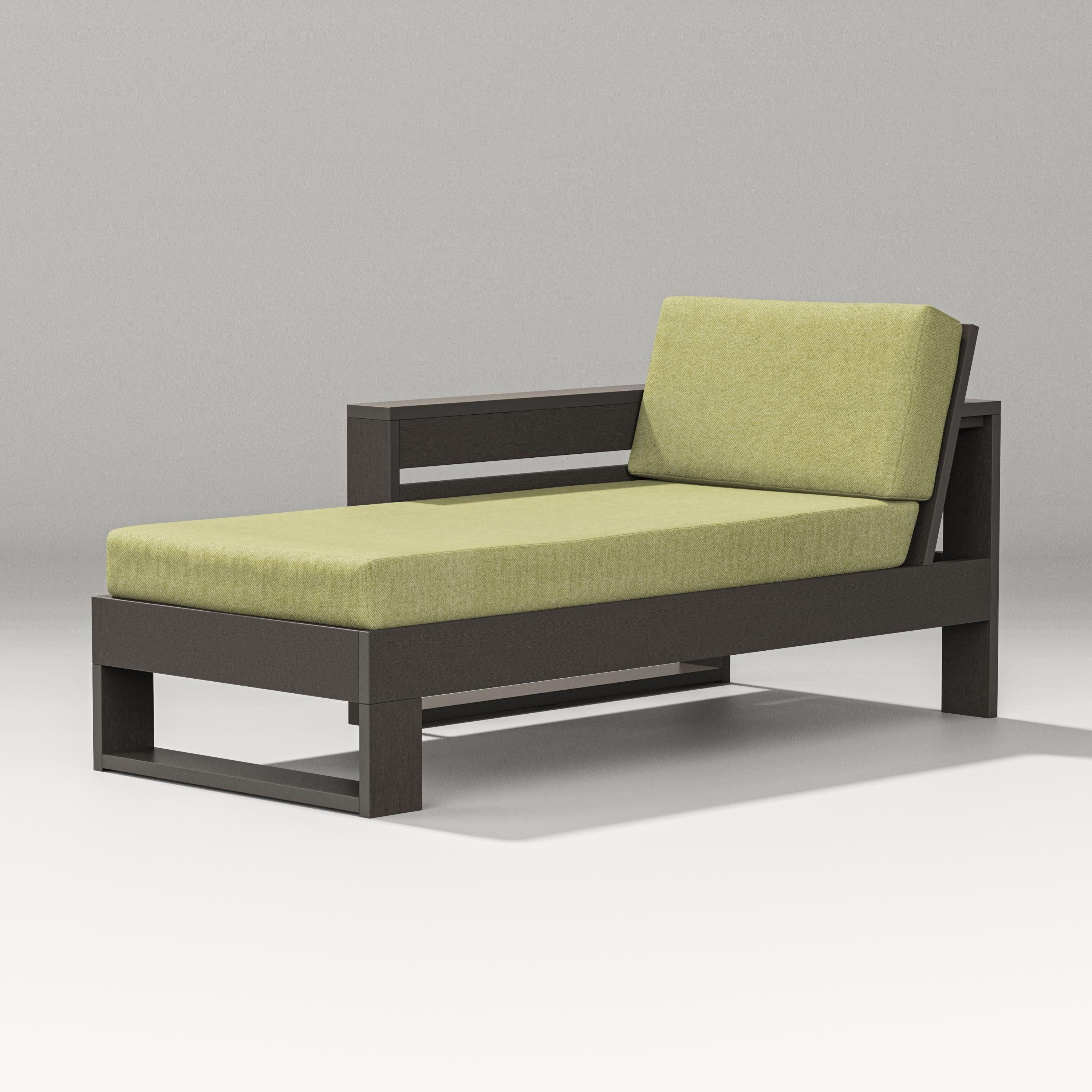 Latitude Modular Left Arm Chaise in Vintage Coffee / Chartreuse Boucle