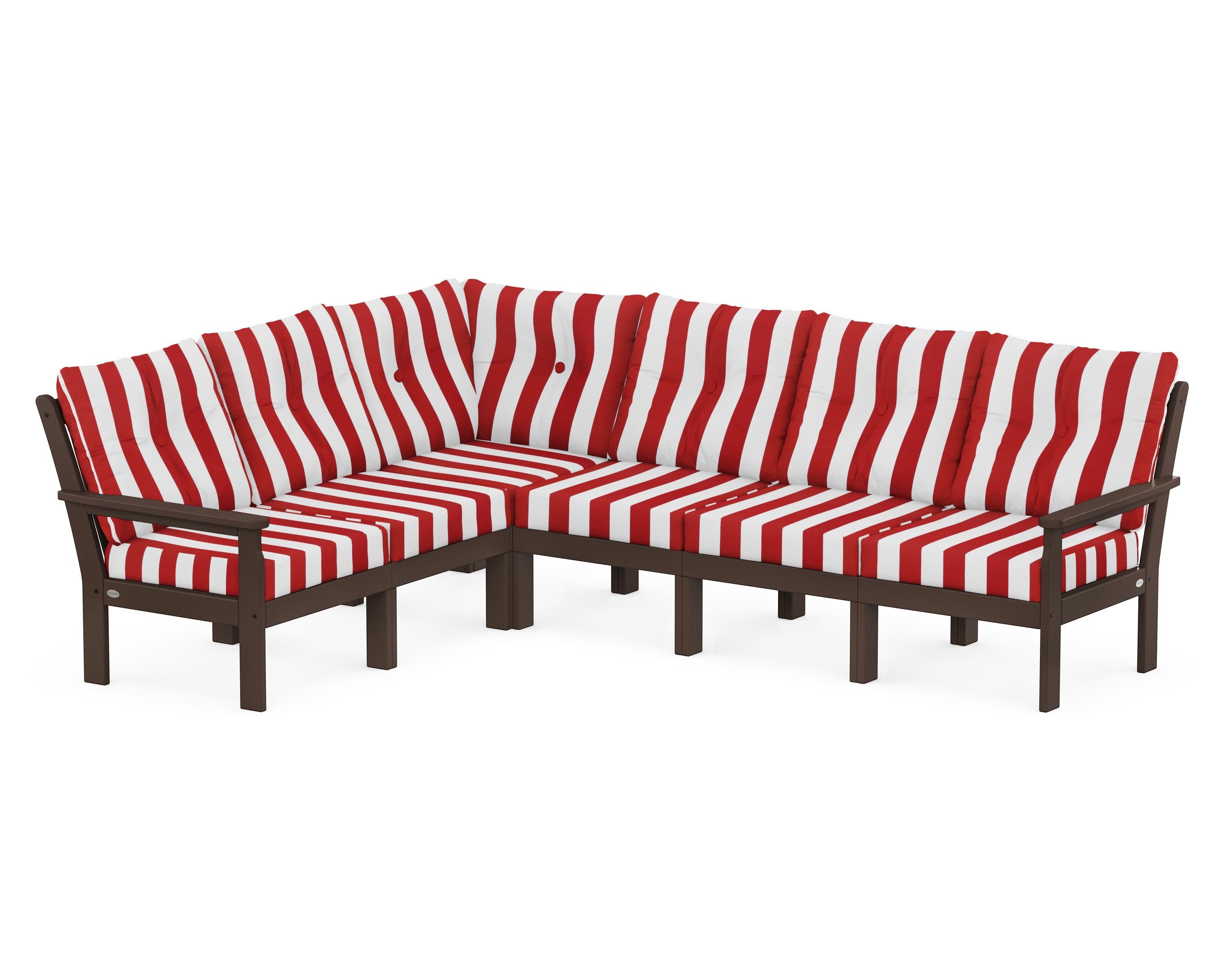 Vineyard 6-Piece Sectional in Mahogany / Cabana Stripe Crimson