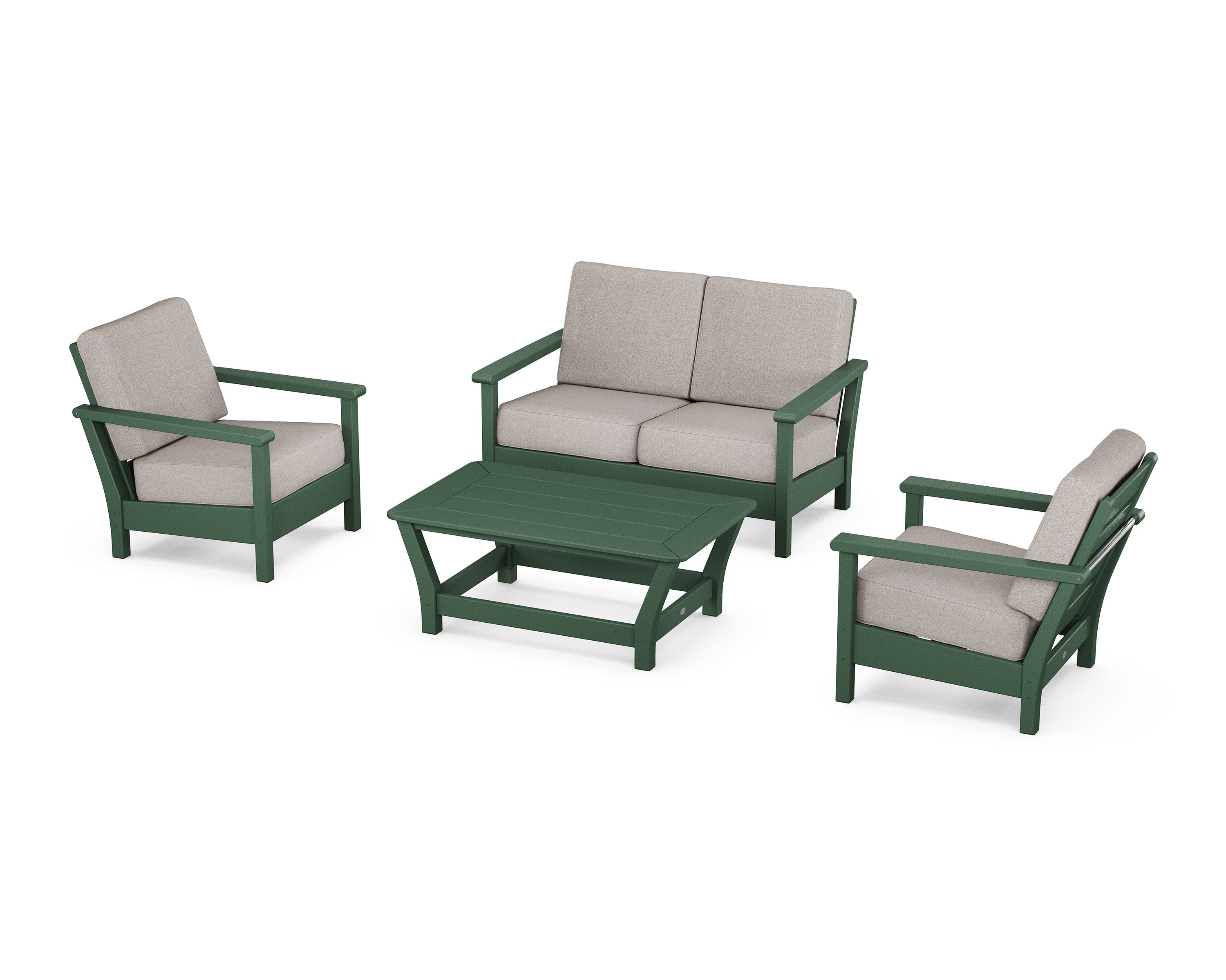 Harbour 4-Piece Deep Seating Set in Green / Weathered Tweed