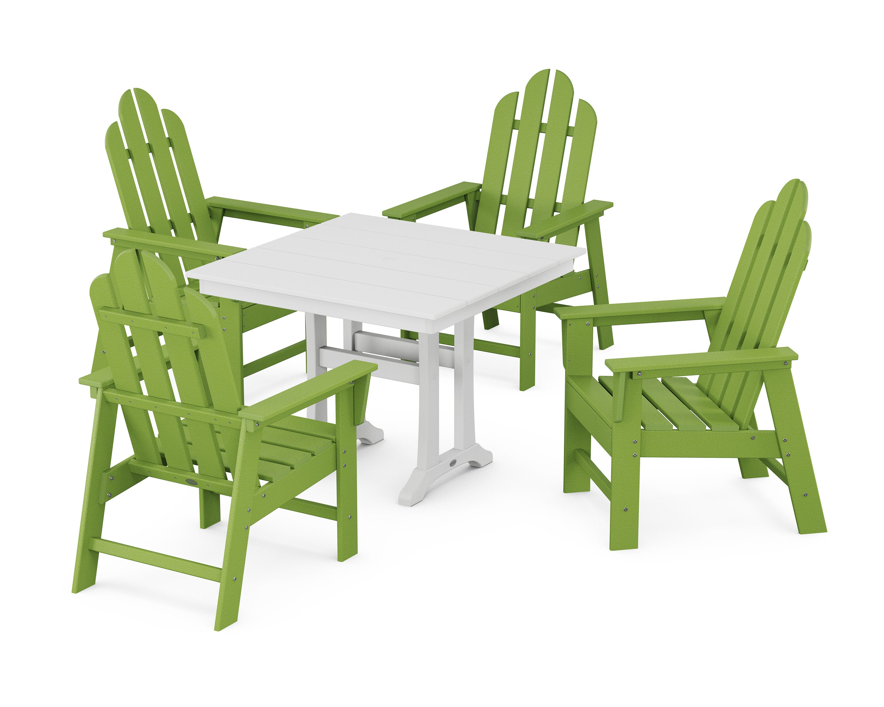 Long Island 5-Piece Farmhouse Dining Set With Trestle Legs in Lime / White