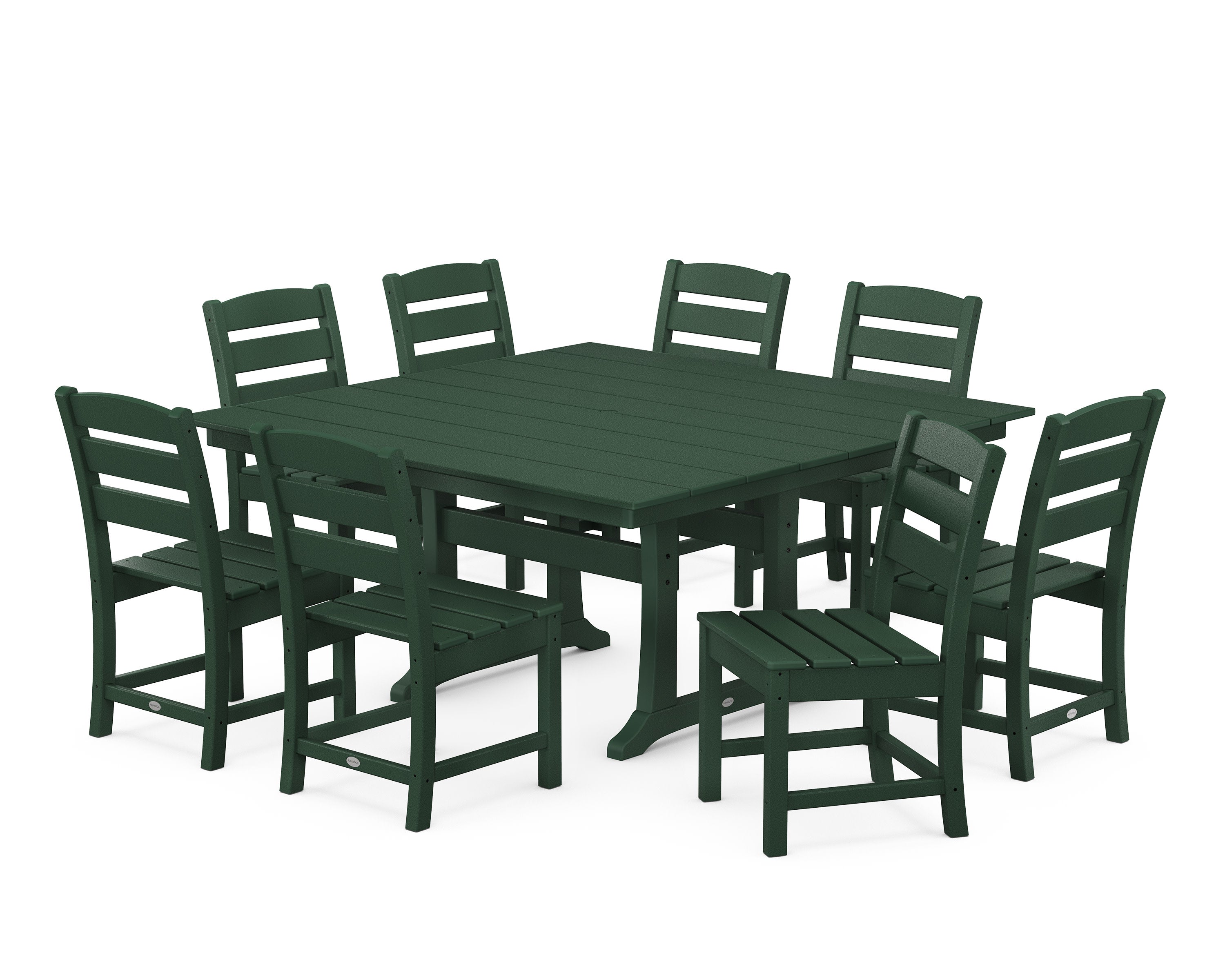 Lakeside 9-Piece Farmhouse Trestle Dining Set in Green
