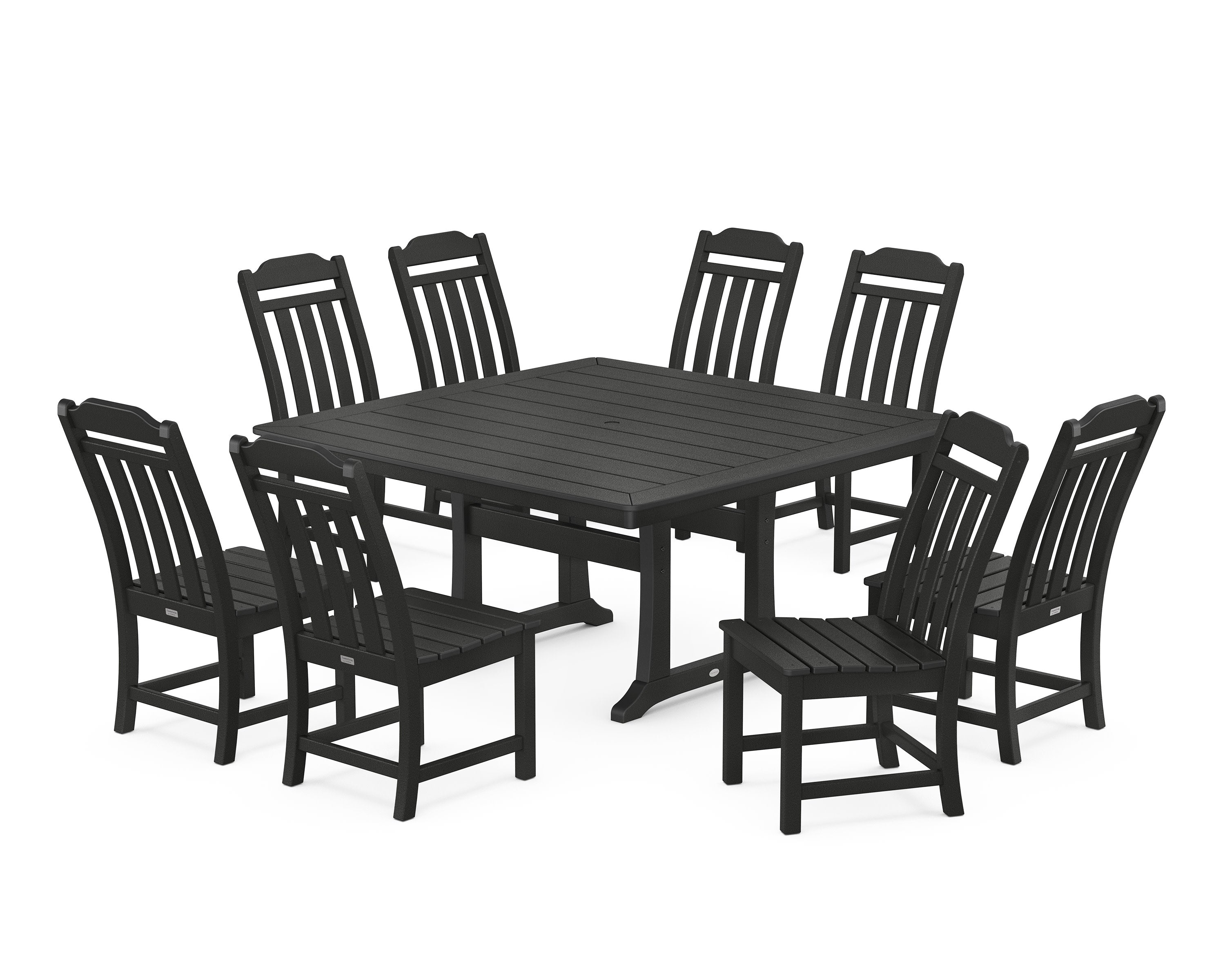 Cottage 9-Piece Square Side Chair Dining Set with Trestle Legs in Black