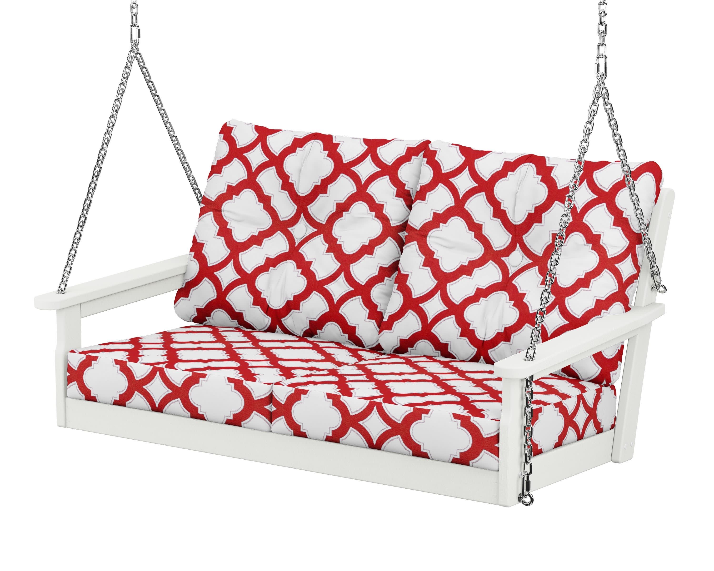 Vineyard Deep Seating Swing in Vintage White / Trellis Crimson