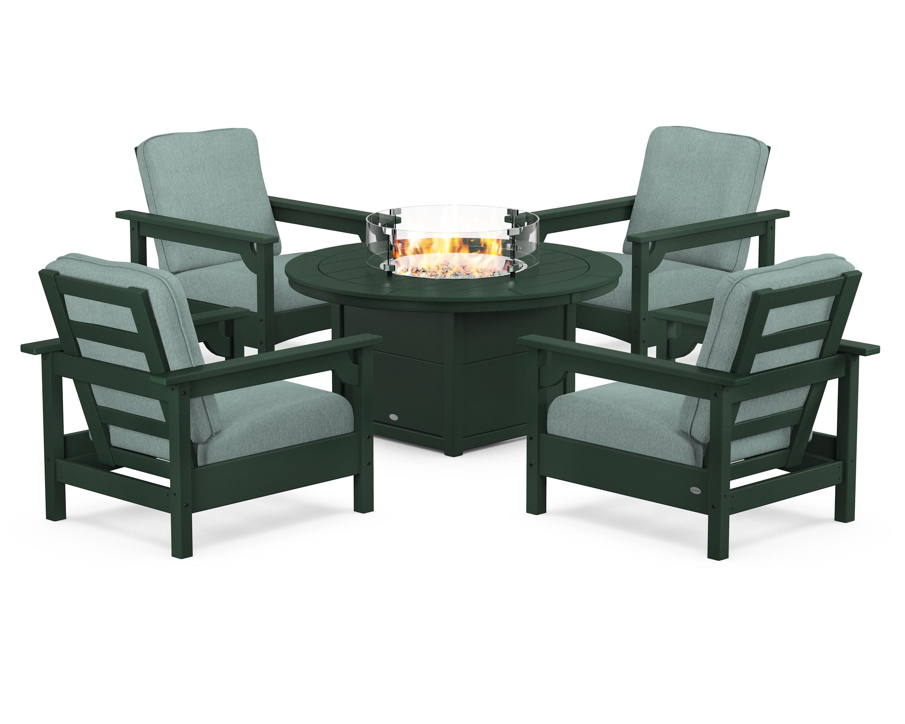 Club 5-Piece Conversation Set with Fire Pit Table in Green / Glacier Spa