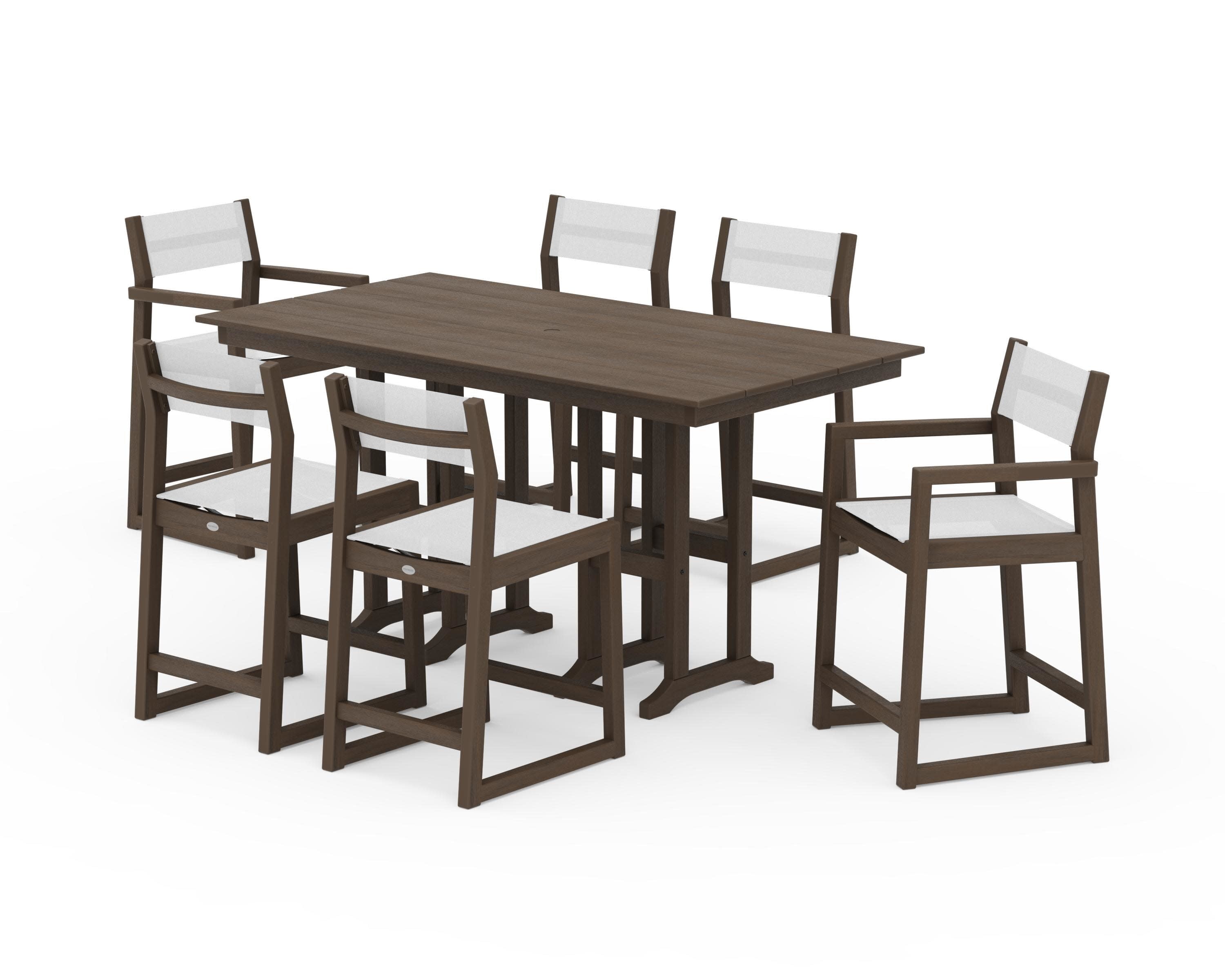 EDGE Sling 7-Piece Farmhouse Counter Set in Kona / White Sling