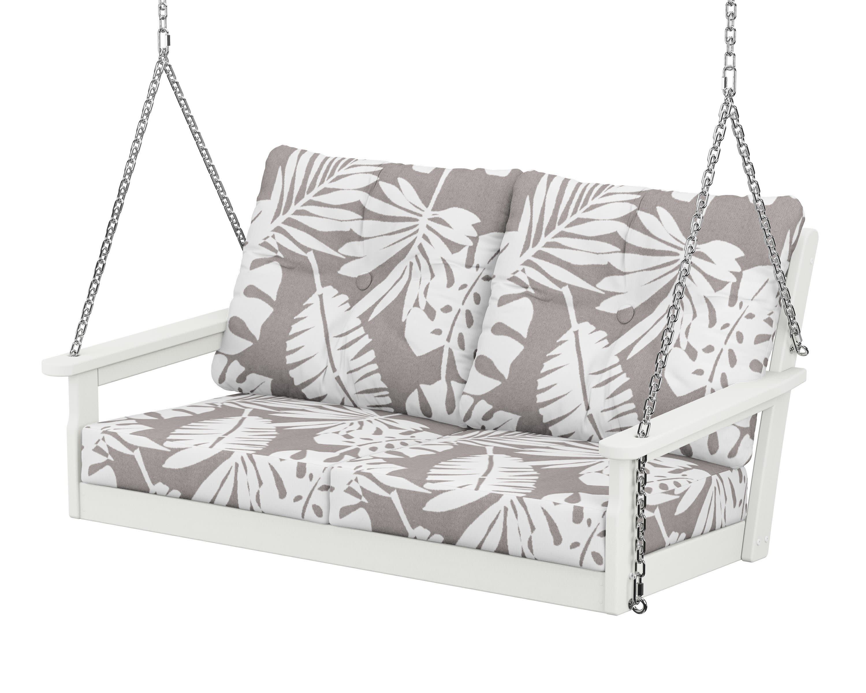 Vineyard Deep Seating Swing in Vintage White / Leaf Grey Mist
