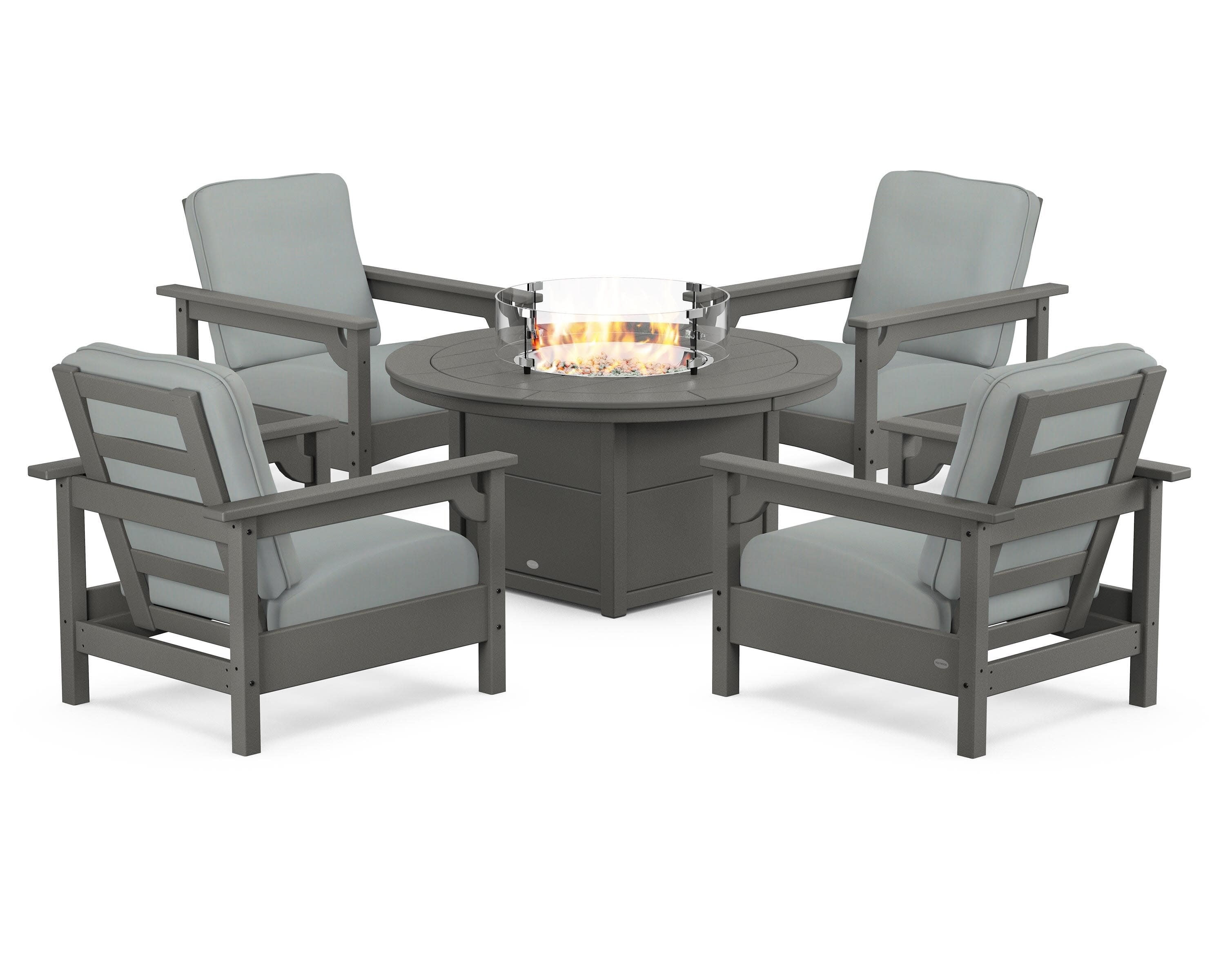 Club 5-Piece Conversation Set with Fire Pit Table in Slate Grey / Spa