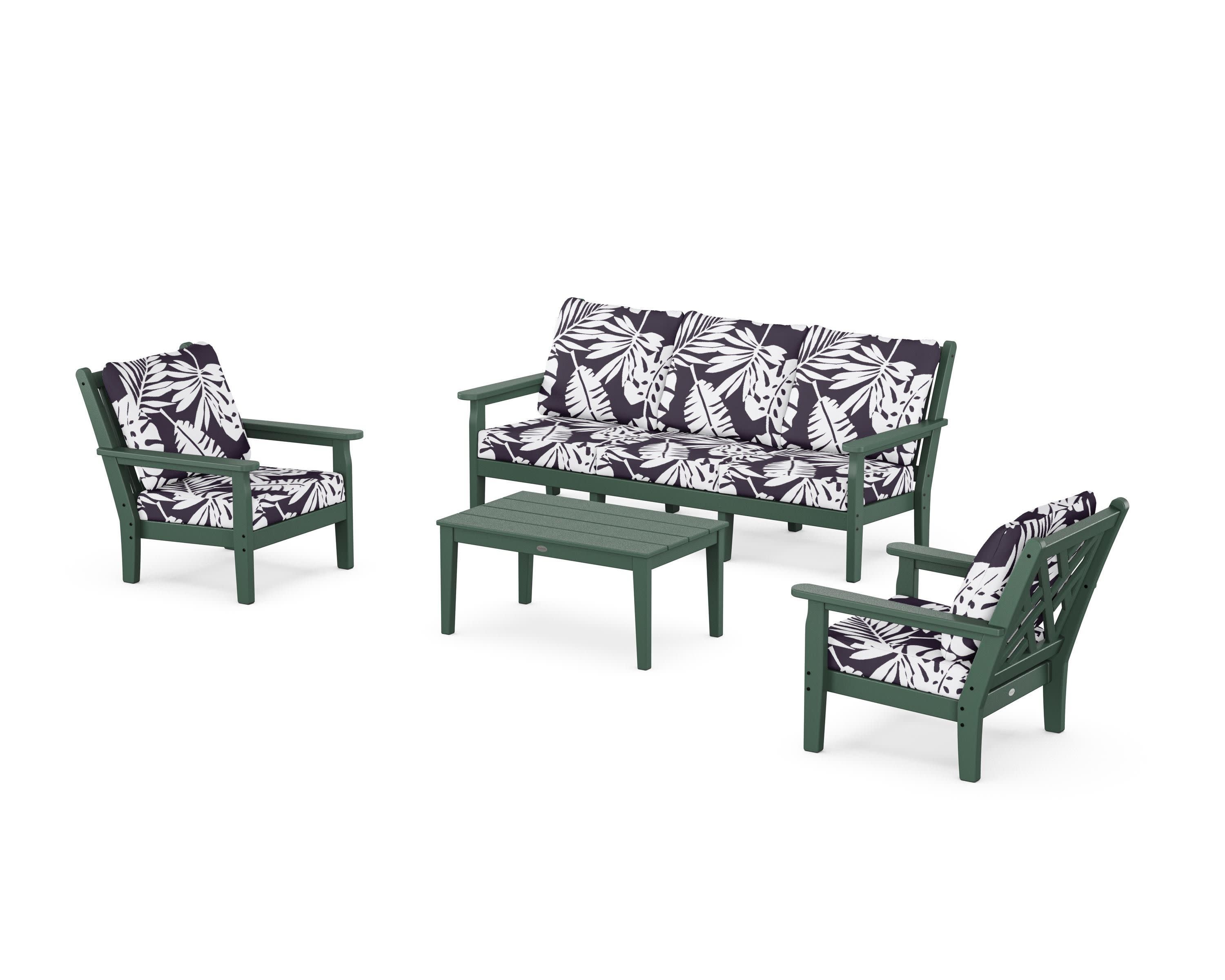 Chippendale 4-Piece Deep Seating Set with Sofa in Green / Leaf Navy