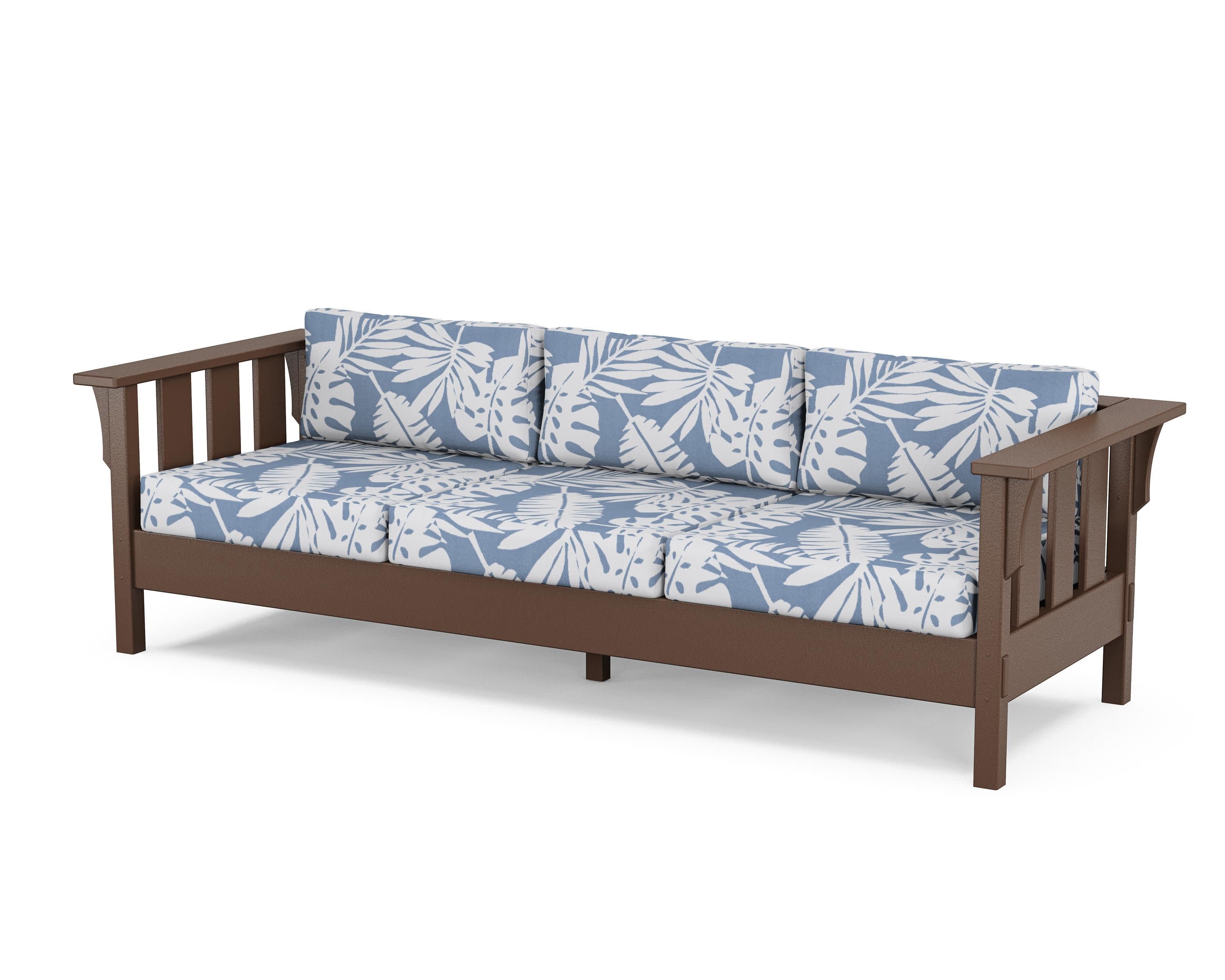 Acadia Deep Seating Sofa in Mahogany / Leaf Sky Blue