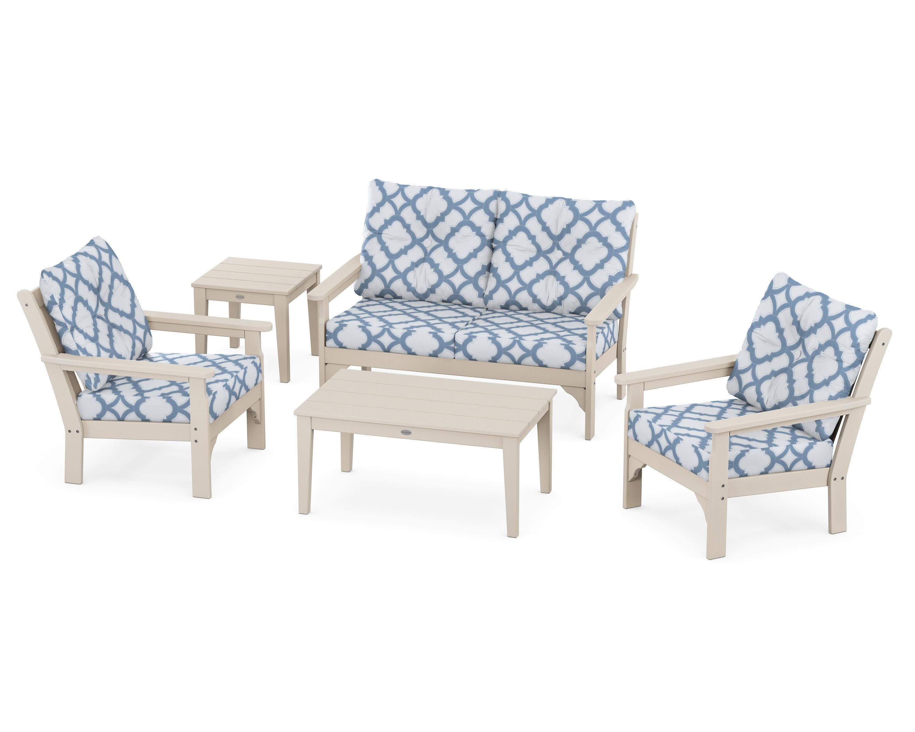Vineyard 5-Piece Deep Seating Set in Sand / Trellis Sky Blue