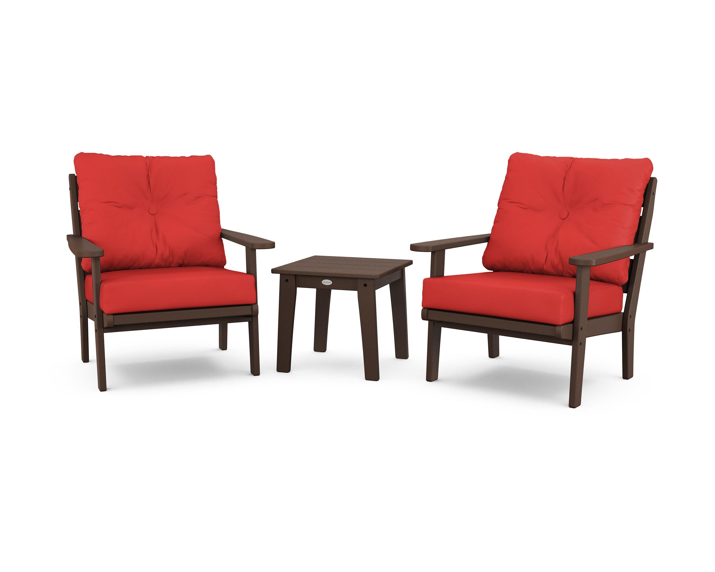 Lakeside 3-Piece Deep Seating Chair Set in Mahogany / Crimson Linen